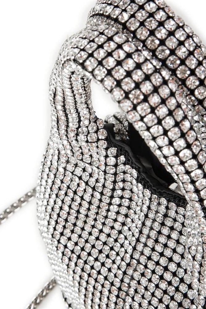 Nas Bag Kadın Çapraz ve El Çantası Siyah Silver Diamond Gümüş Taşlı Şık Askılı Çanta