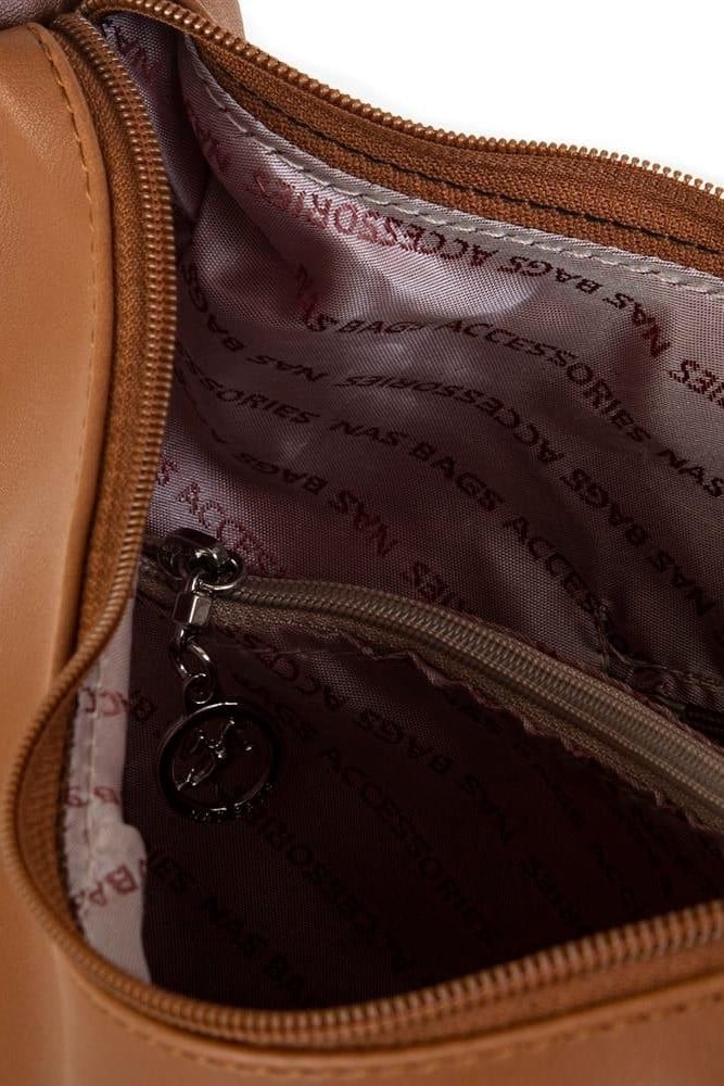 Nas Bag Kadın Fermuarlı Omuz Çantası - Taba