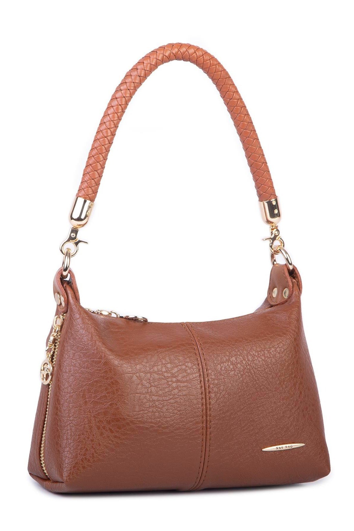 Nas Bag Kadın Mini Omuz ve Çapraz Çanta Örgülü Askılı - Taba Victoria