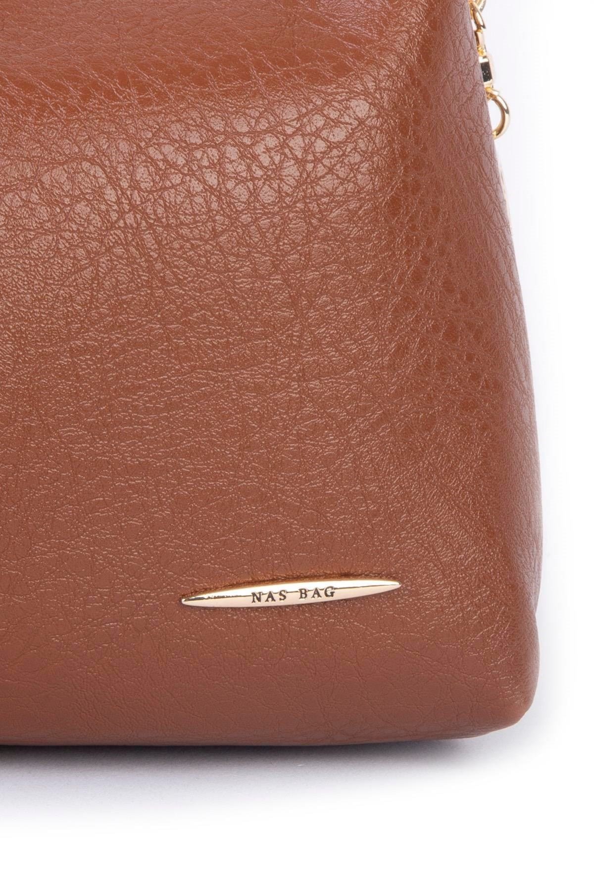 Nas Bag Kadın Mini Omuz ve Çapraz Çanta Örgülü Askılı - Taba Victoria