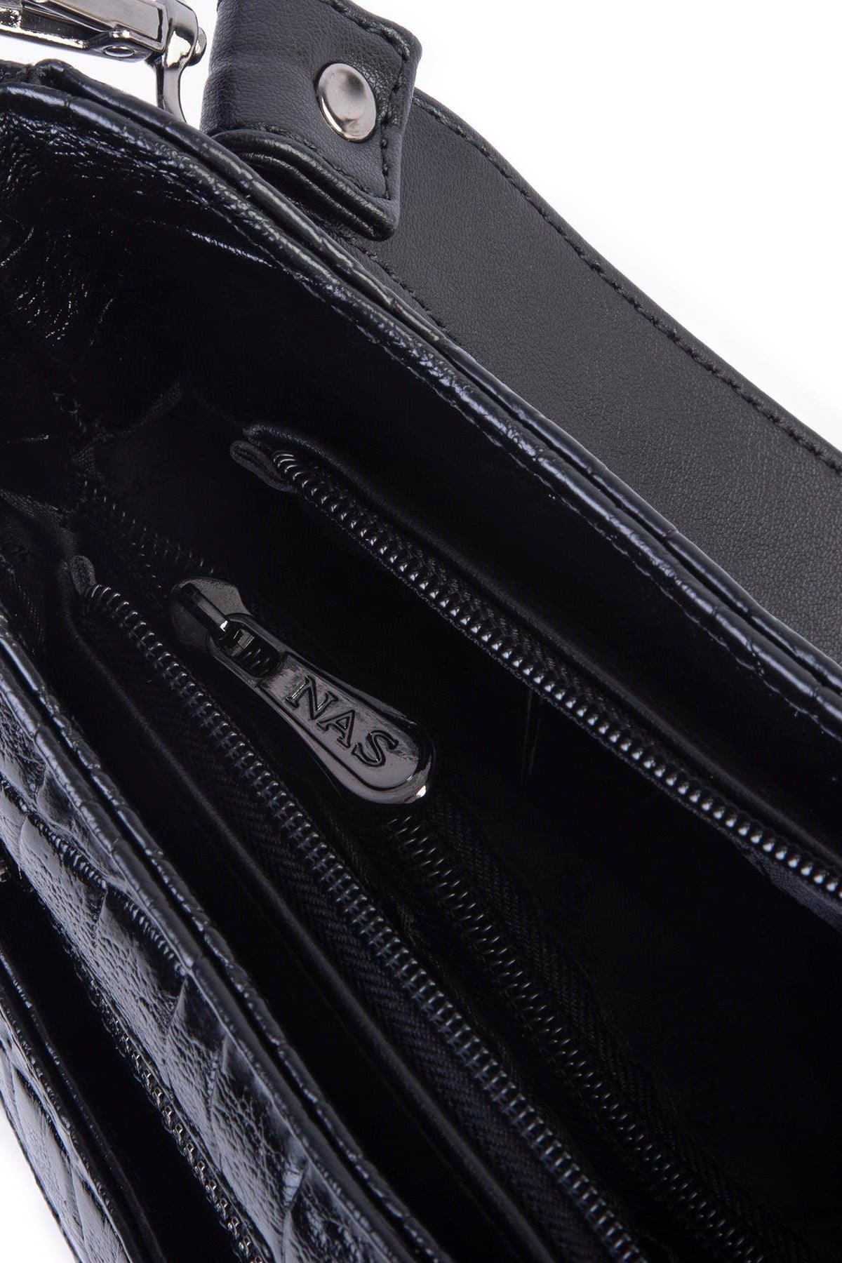 Nas Bag Kadın Omuz ve Çapraz Baget Çanta - Siyah Kroko (28x17 cm)