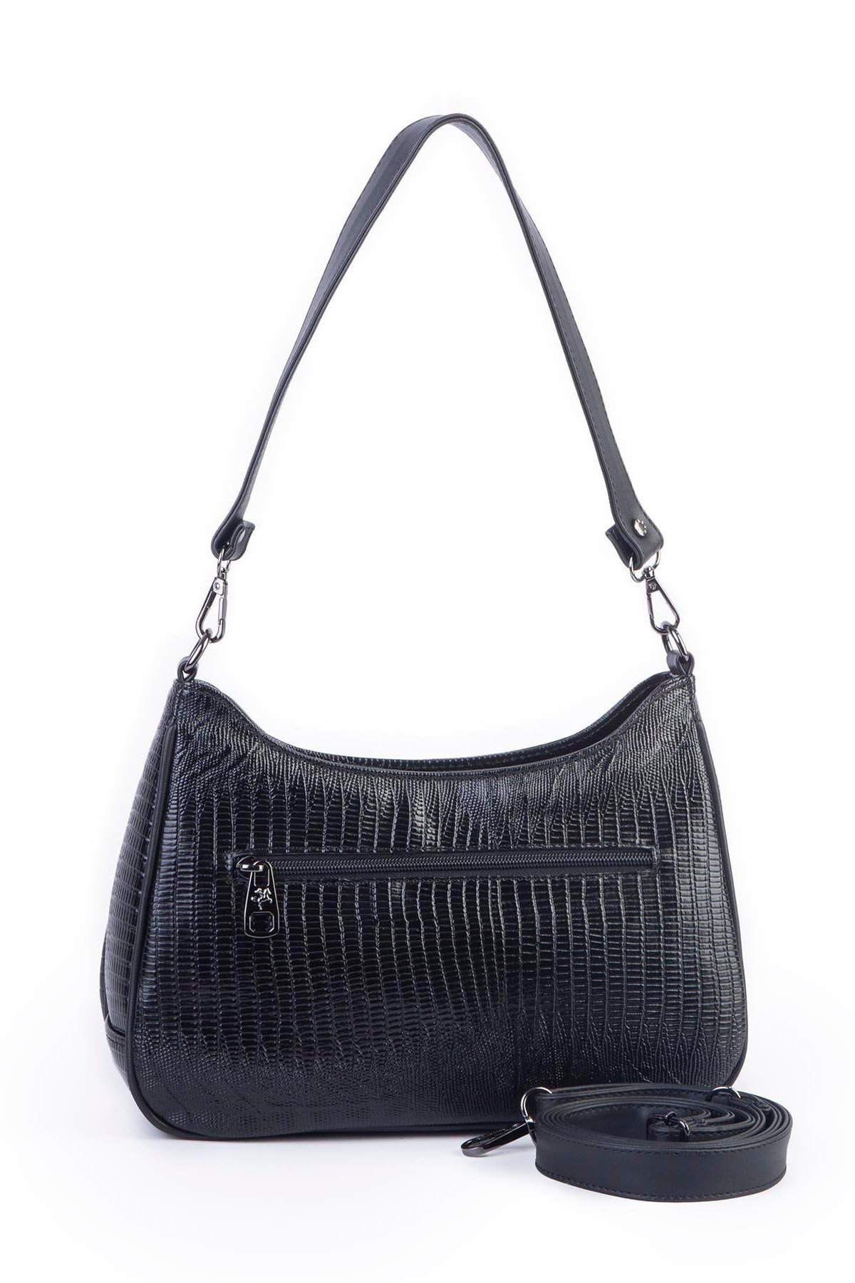 Nas Bag Kadın Omuz ve Çapraz Baget Çanta - Siyah Lazer (28x17 cm)