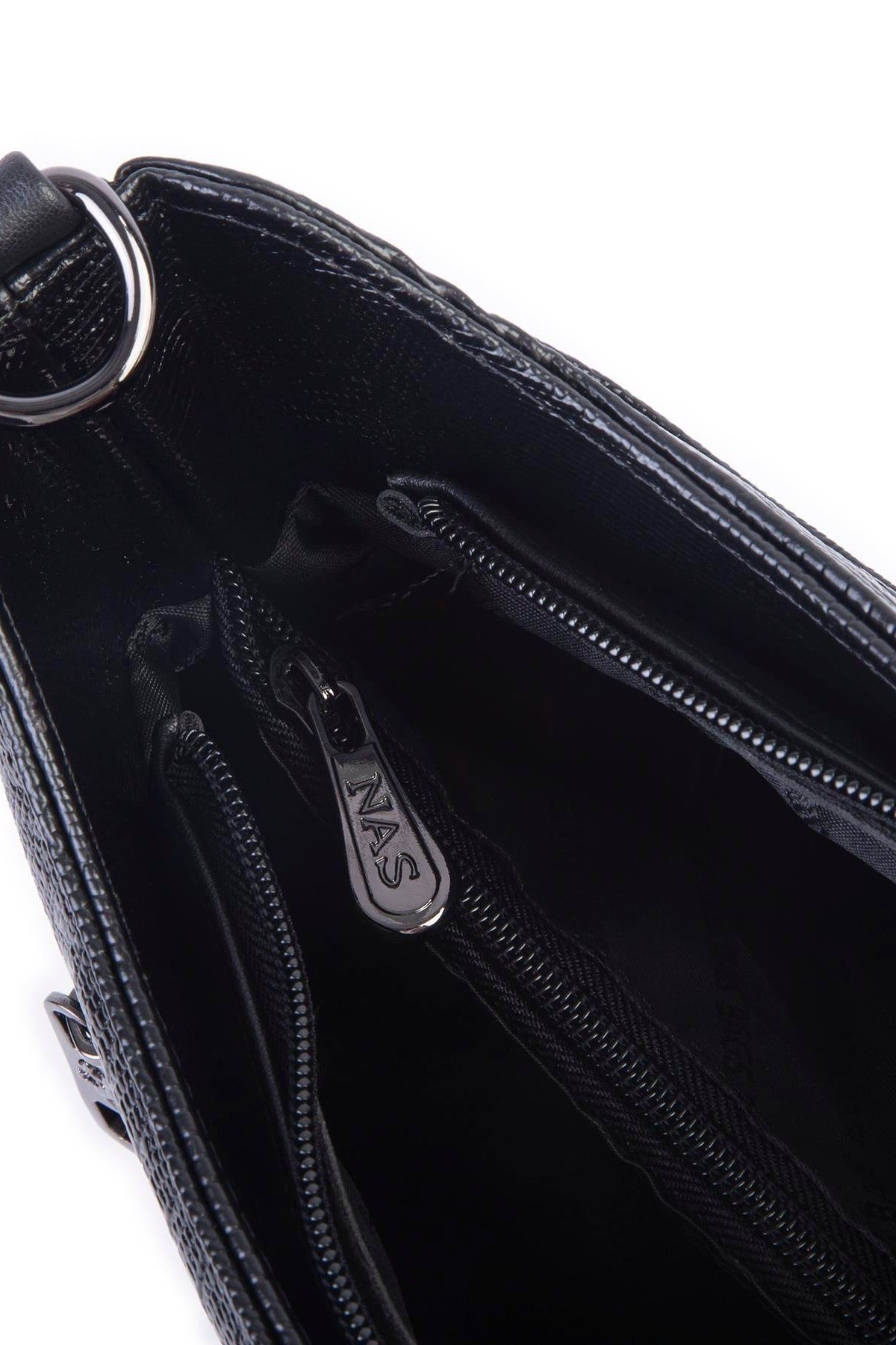 Nas Bag Kadın Omuz ve Çapraz Baget Çanta - Siyah Lazer (28x17 cm)