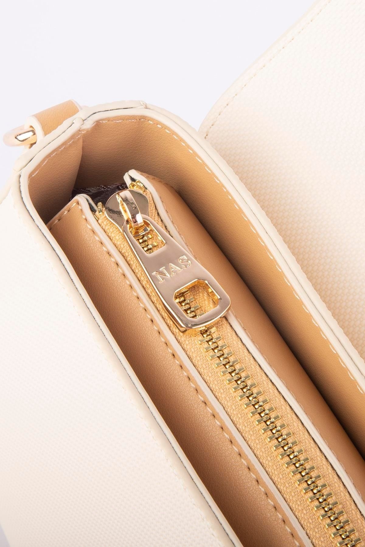 Nas Bag Kadın Omuz ve Çapraz Çanta Çift Askılı - Krem Camel Lcst
