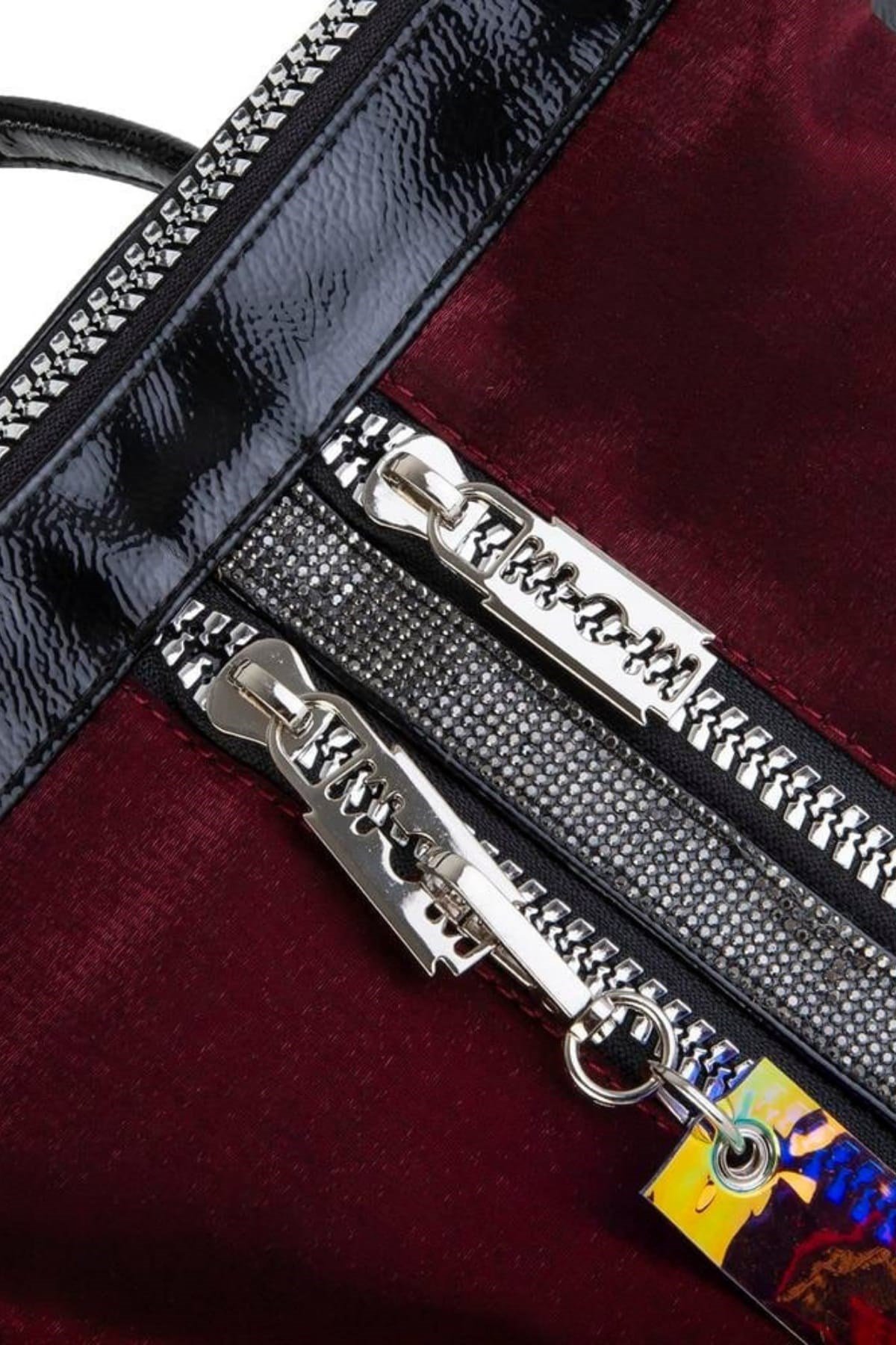 Nas Bag Kadın Sırt Çantası Simli - Bordo