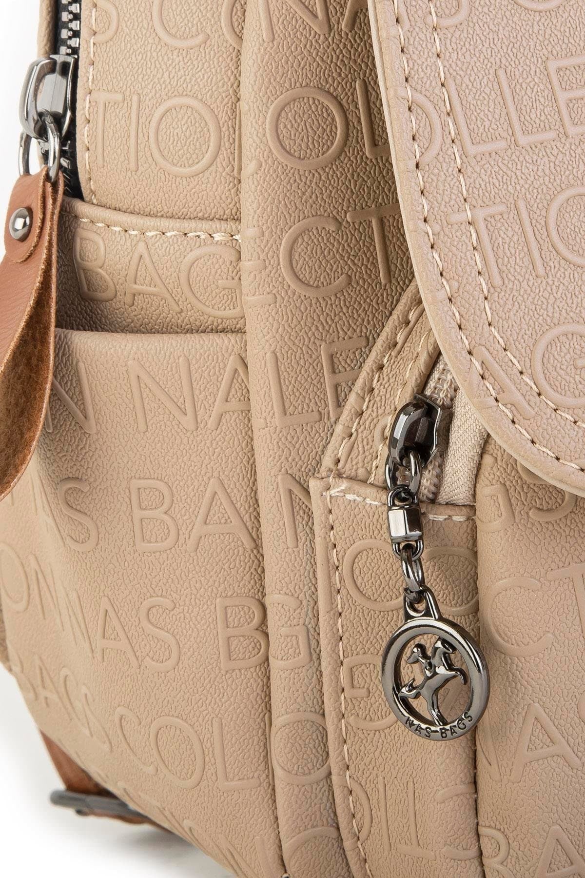 Nas Bag Kadın Sırt Çantası ve Omuz Çantası Dönüştürülebilir Tasarım - Kum Taba Gofraj