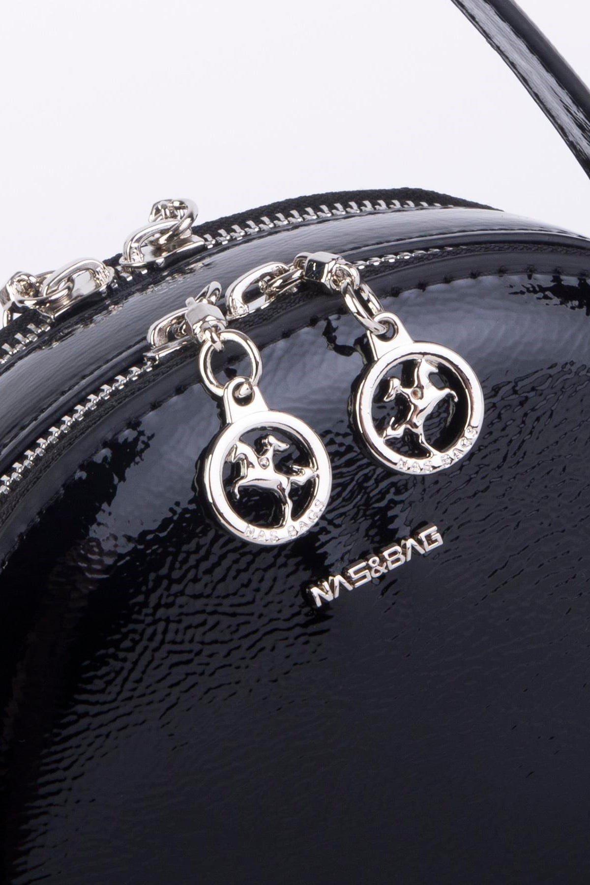 Nas Bag Mini Kadın El ve Çapraz Çanta - Siyah Krşk Rugan