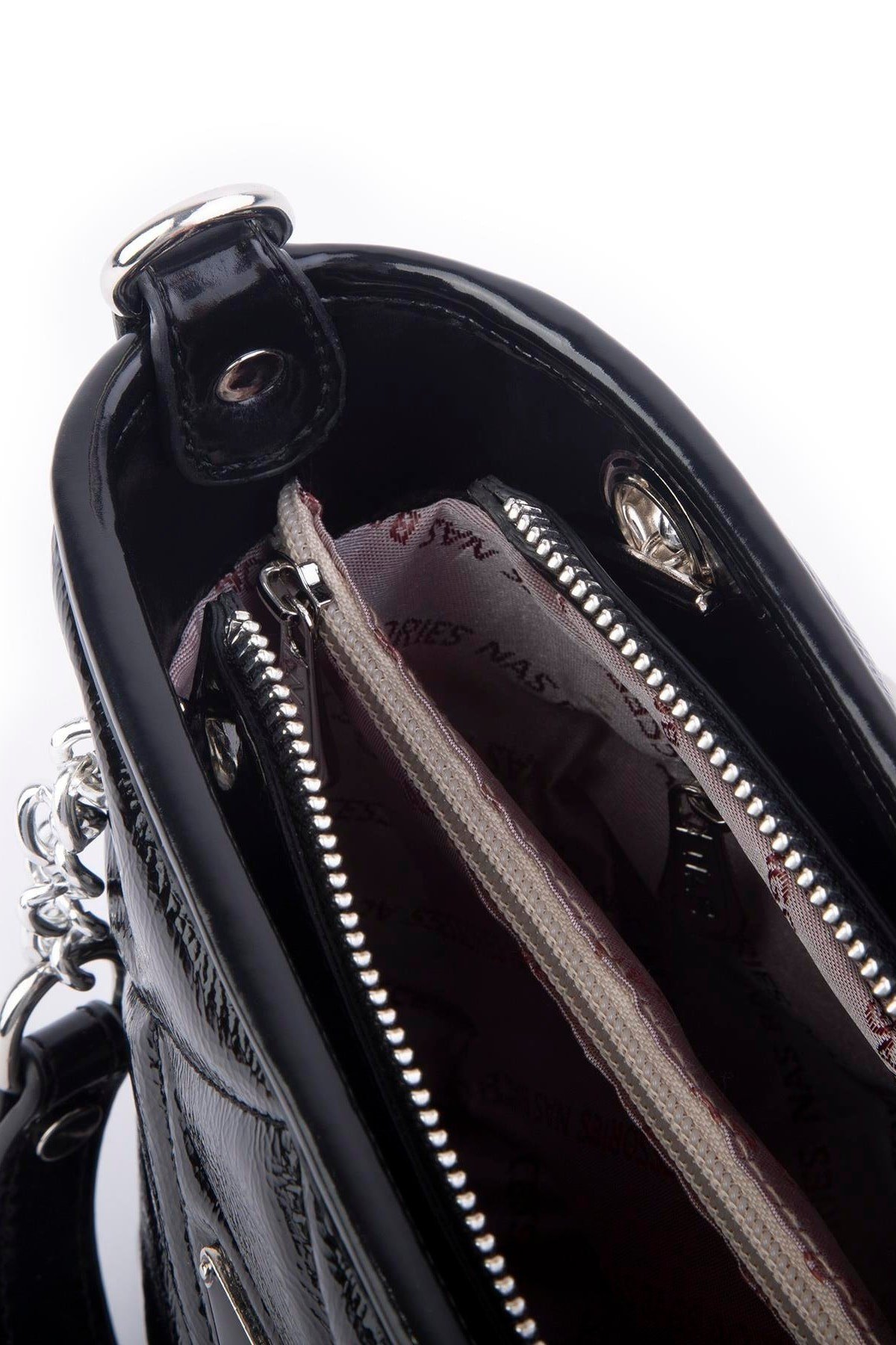 Nas Bag Mini Kadın Zincirli Kapitone El ve Çapraz Çanta - Siyah Rugan