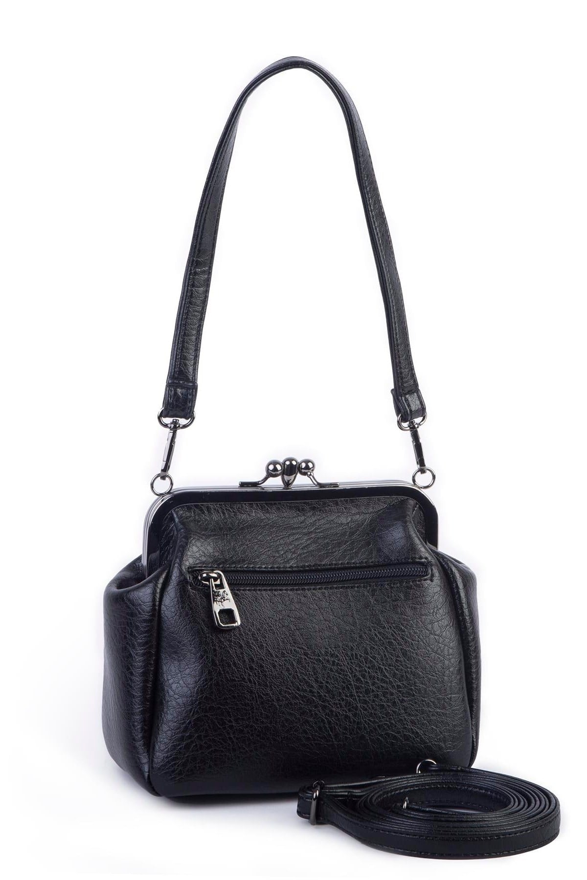Nas Bag Mini Vintage Burslu Klipsli Kadın Omuz ve Çapraz Çanta Siyah Victoria