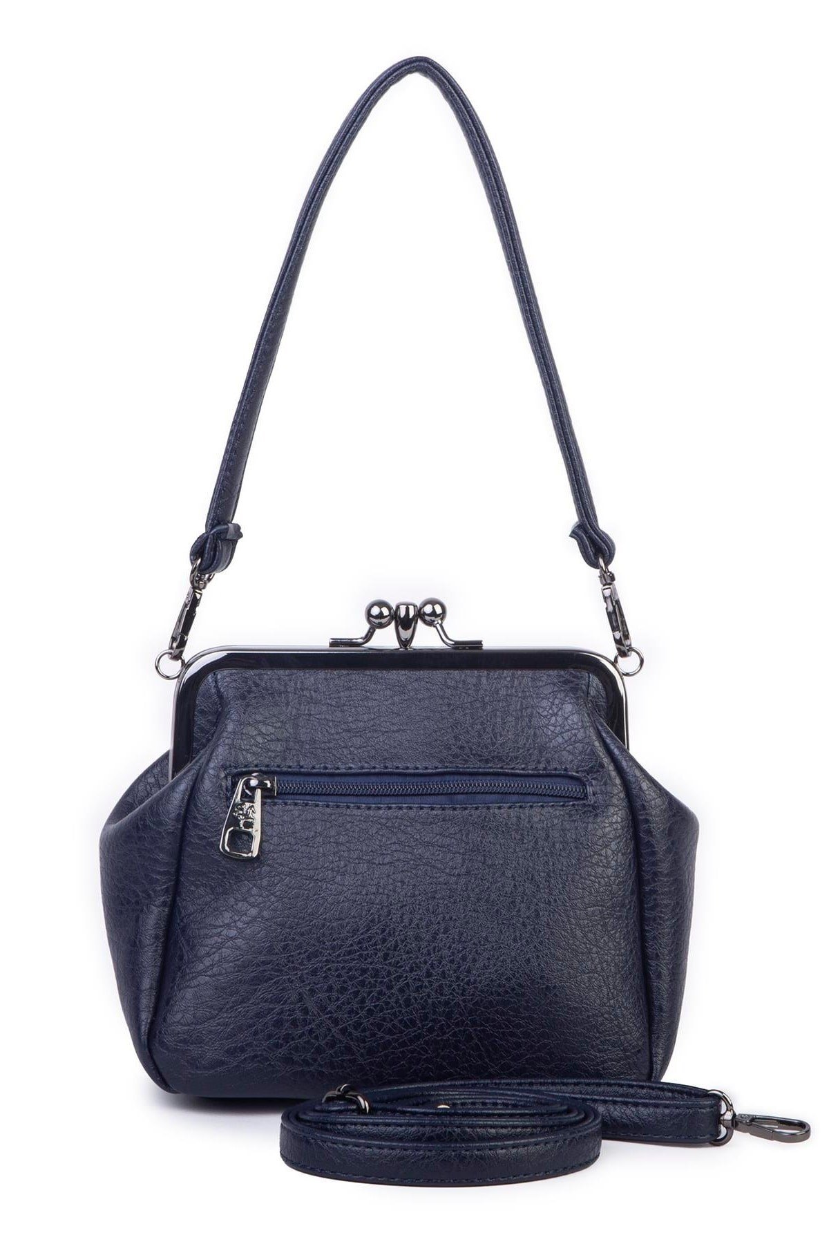 Nas Bag Mini Vintage Burslu Klipsli Kadın Omuz ve Çapraz Çanta Lacivert Victoria ( 20x17 cm)