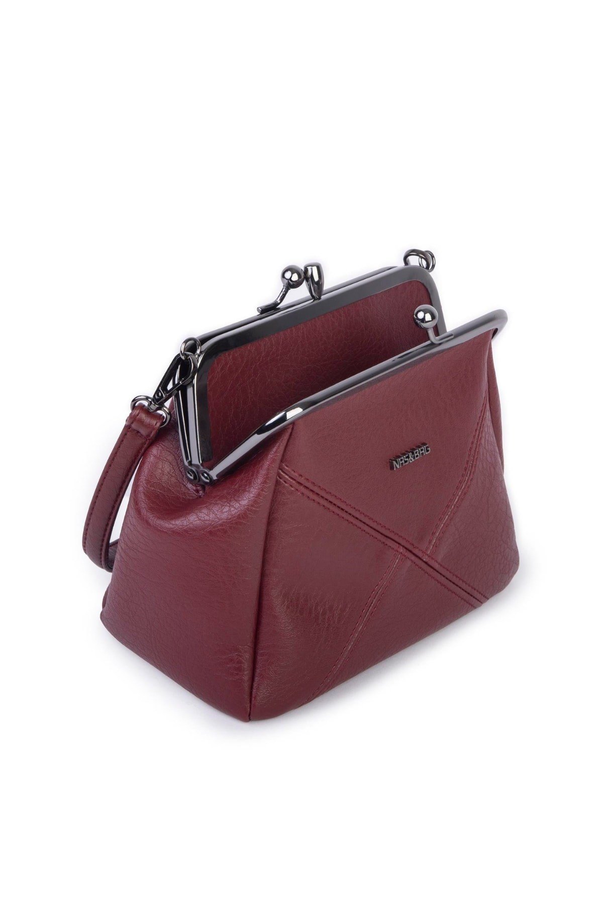 Nas Bag Mini Vintage Burslu Klipsli Kadın Omuz ve Çapraz Çanta Bordo Victoria ( 20x17 cm)