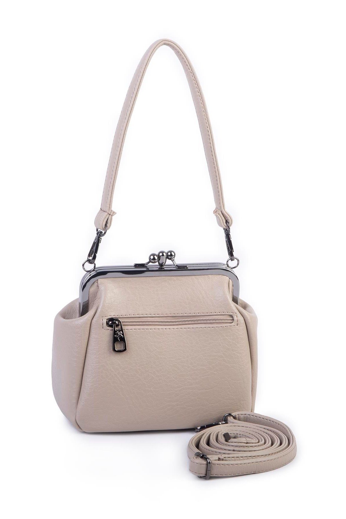Nas Bag Mini Vintage Burslu Klipsli Kadın Omuz ve Çapraz Çanta Kum Victoria ( 20x17 cm)