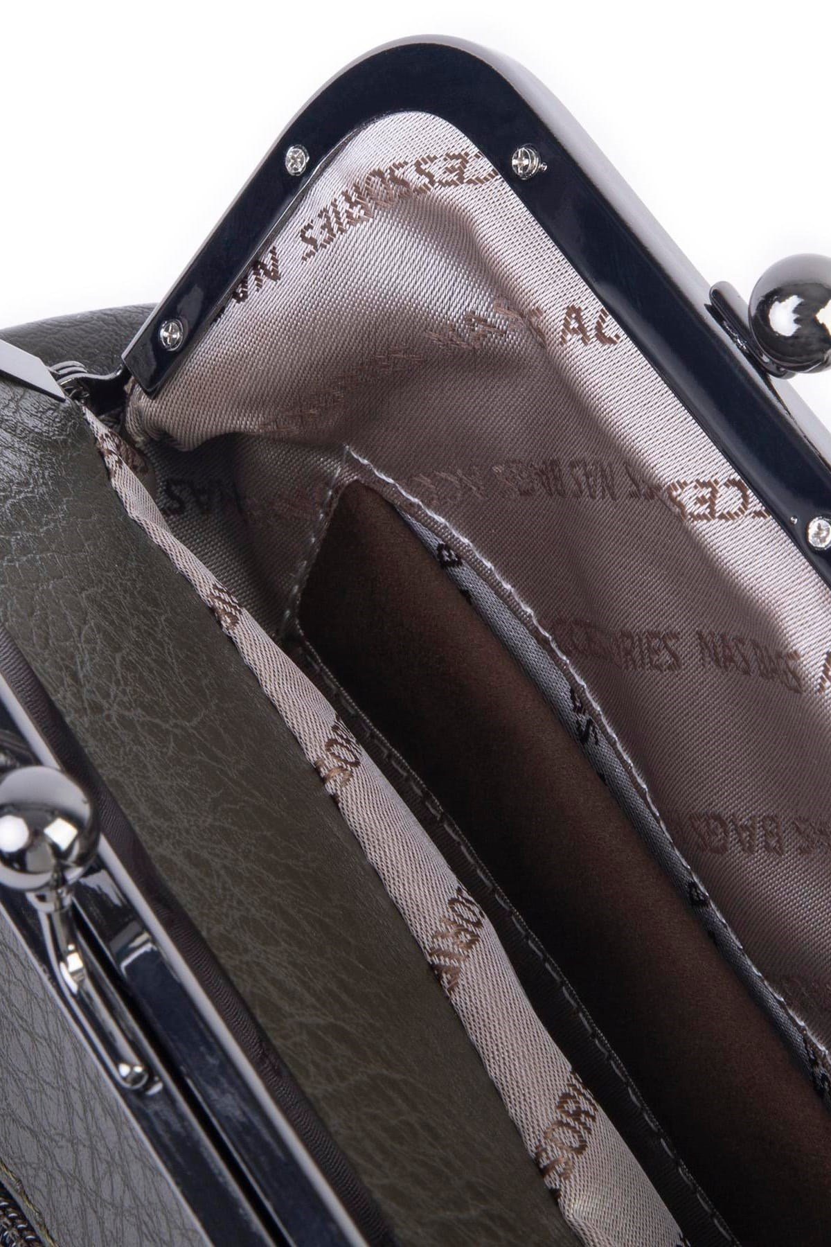 Nas Bag Mini Vintage Burslu Klipsli Kadın Omuz ve Çapraz Çanta Haki Victoria ( 20x17 cm)