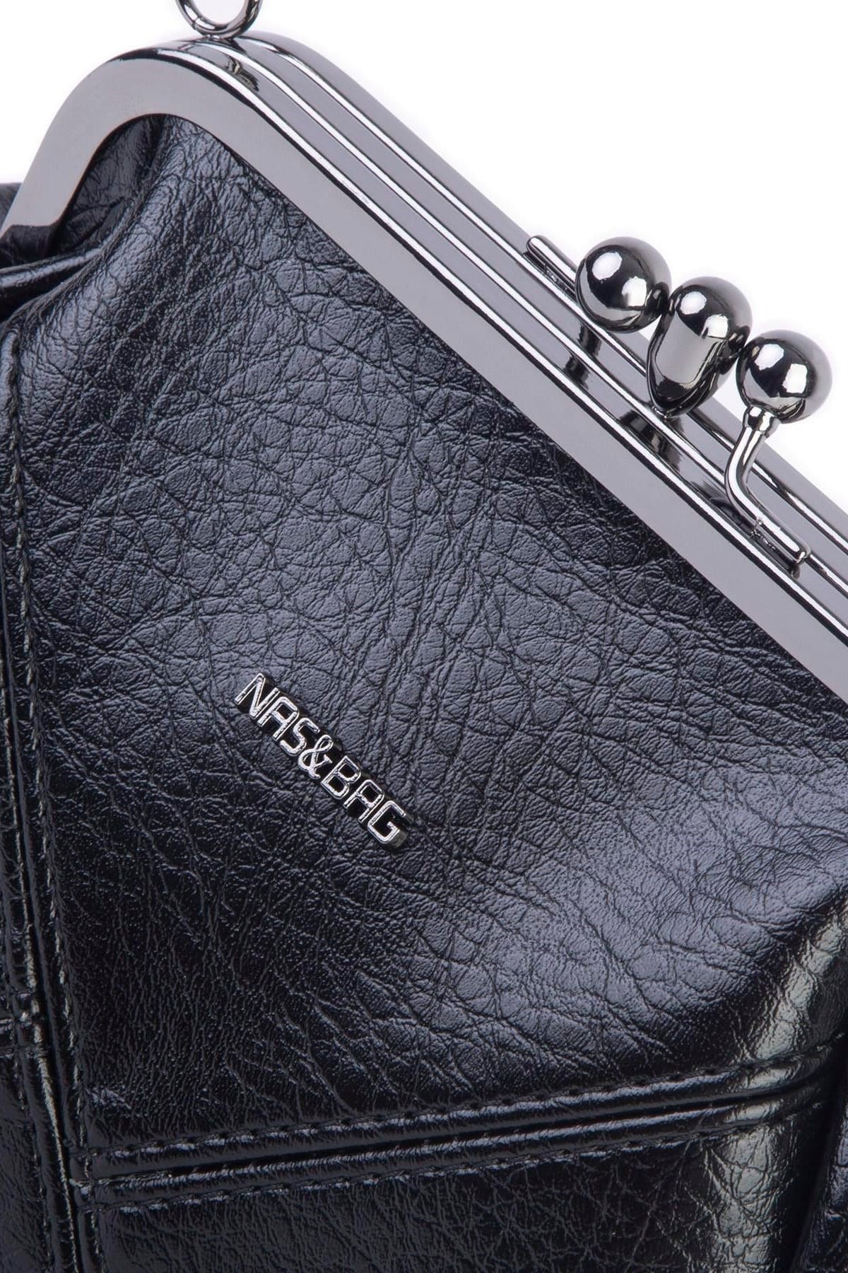Nas Bag Mini Vintage Burslu Klipsli Kadın Omuz ve Çapraz Çanta Siyah Victoria