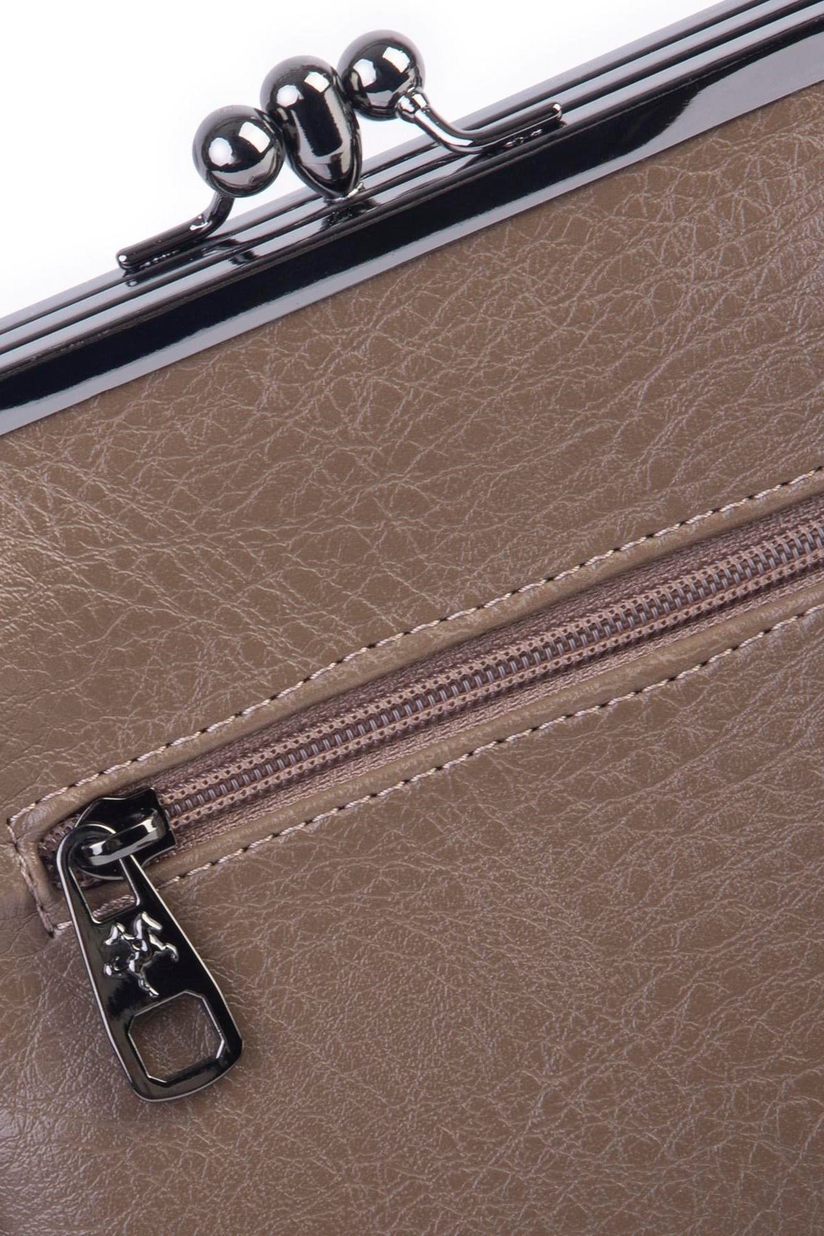 Nas Bag Mini Vintage Burslu Klipsli Kadın Omuz ve Çapraz Çanta Vizon Victoria ( 20x17 cm)