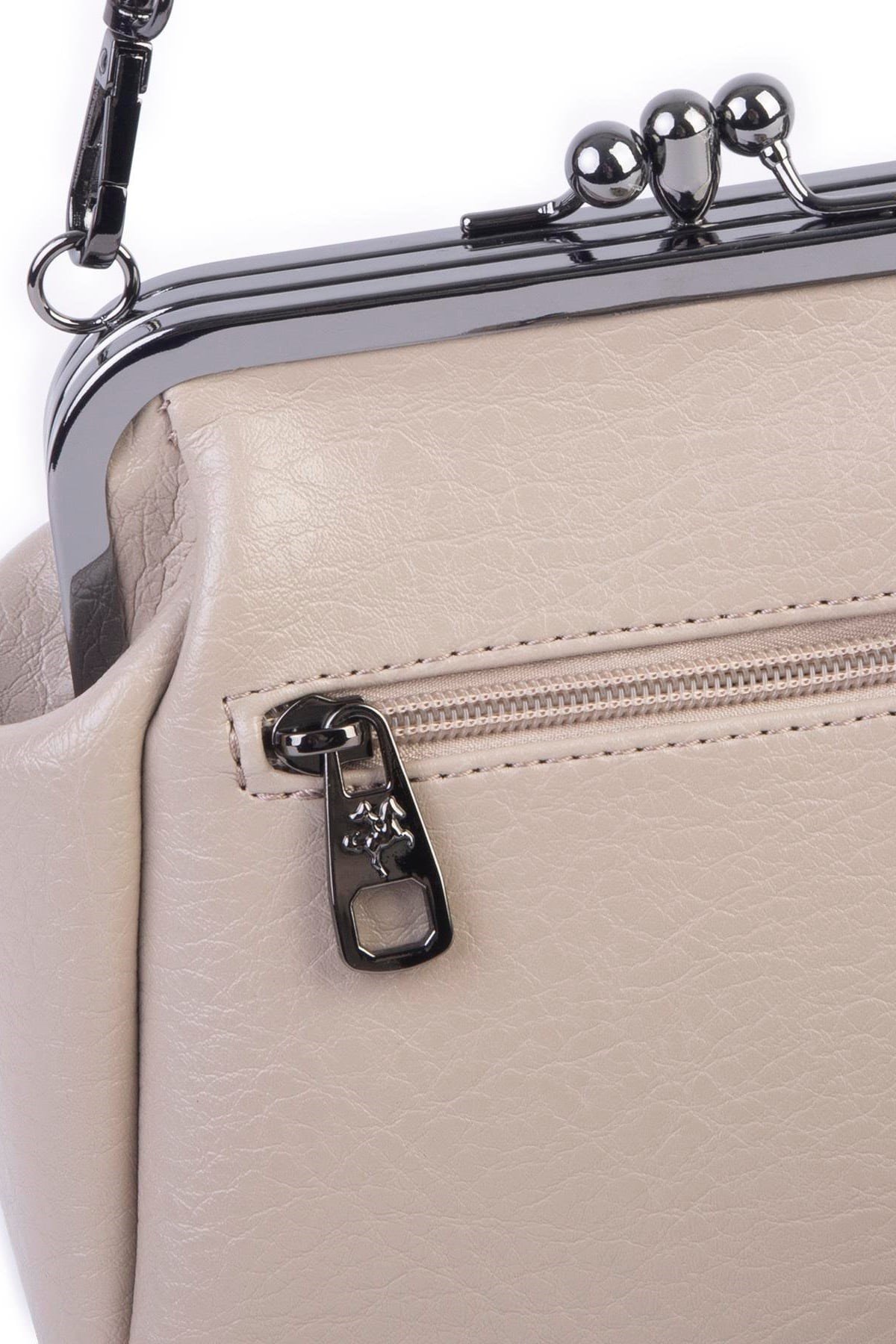 Nas Bag Mini Vintage Burslu Klipsli Kadın Omuz ve Çapraz Çanta Kum Victoria ( 20x17 cm)