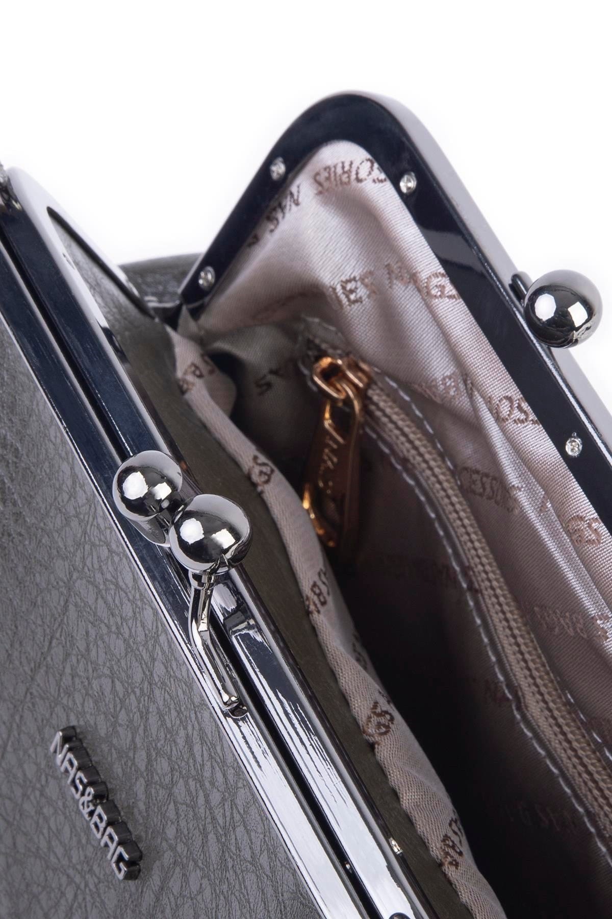 Nas Bag Mini Vintage Burslu Klipsli Kadın Omuz ve Çapraz Çanta Haki Victoria ( 20x17 cm)
