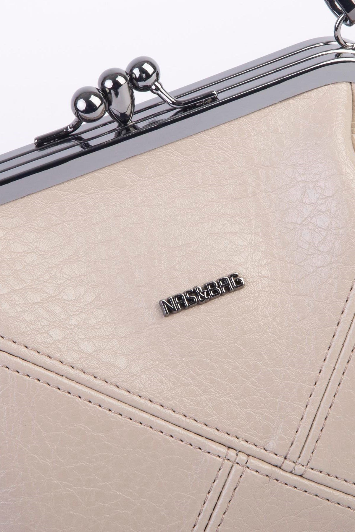 Nas Bag Mini Vintage Burslu Klipsli Kadın Omuz ve Çapraz Çanta Kum Victoria ( 20x17 cm)
