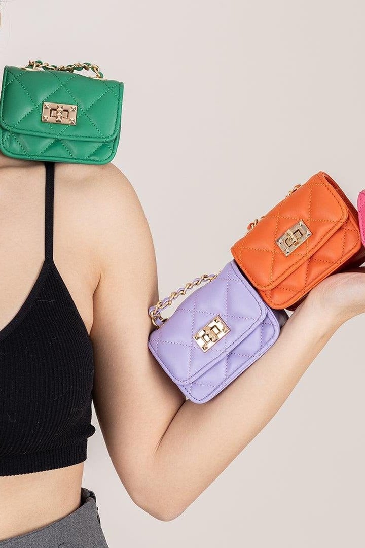 Nas Bag Orjinal Mini El ve Cüzdan Çanta Kapitone Zincir Detaylı - Yeşil