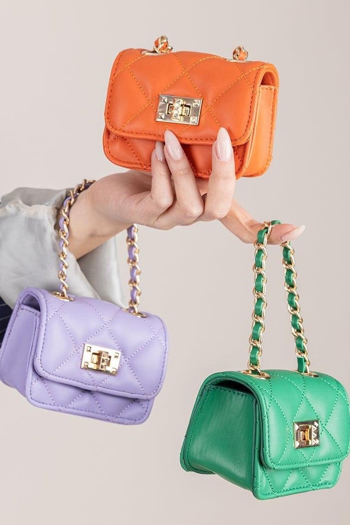Nas Bag Orjinal Mini El ve Cüzdan Çanta Kapitone Zincir Detaylı - Yeşil