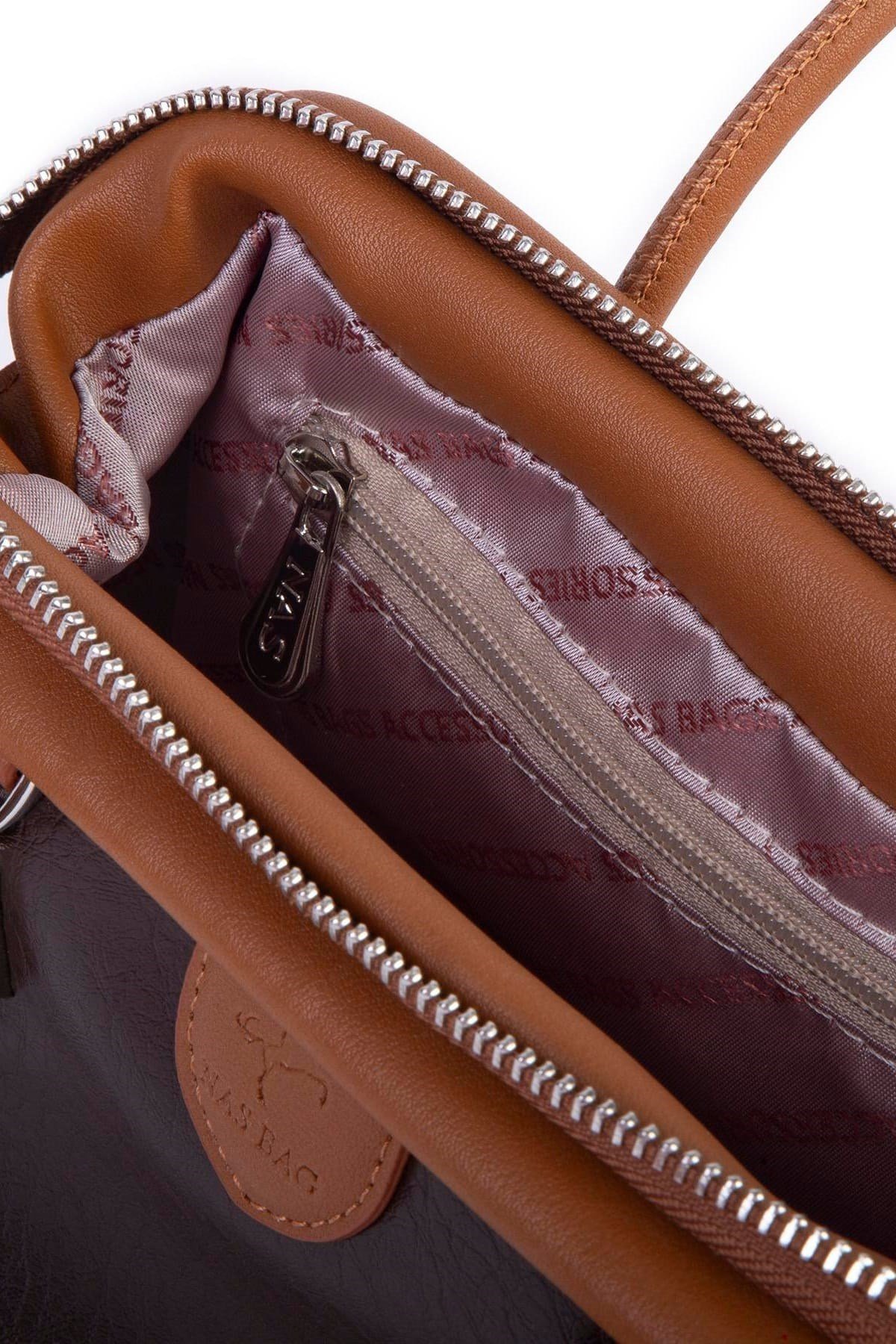 Nas Bag Vintage Kadın Midi Boy El ve Çapraz Çanta Kahve Taba Victoria
