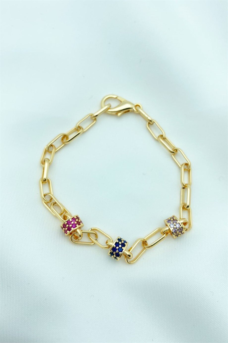 Renkli Taşlı Gold Bileklik