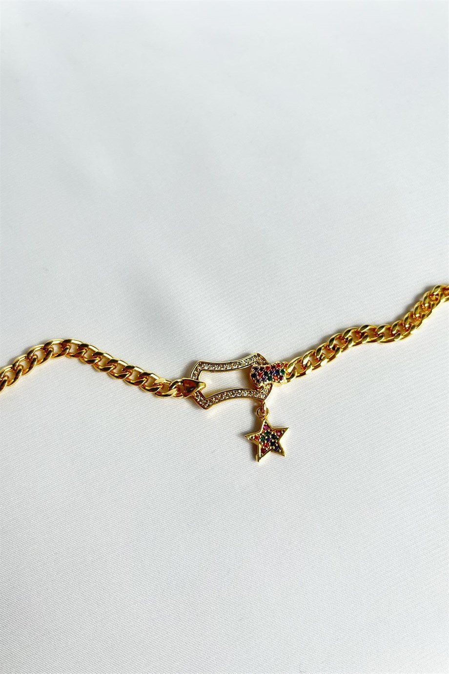 Renkli Yıldız Uçlu Zirkon Taşlı Gold Bileklik