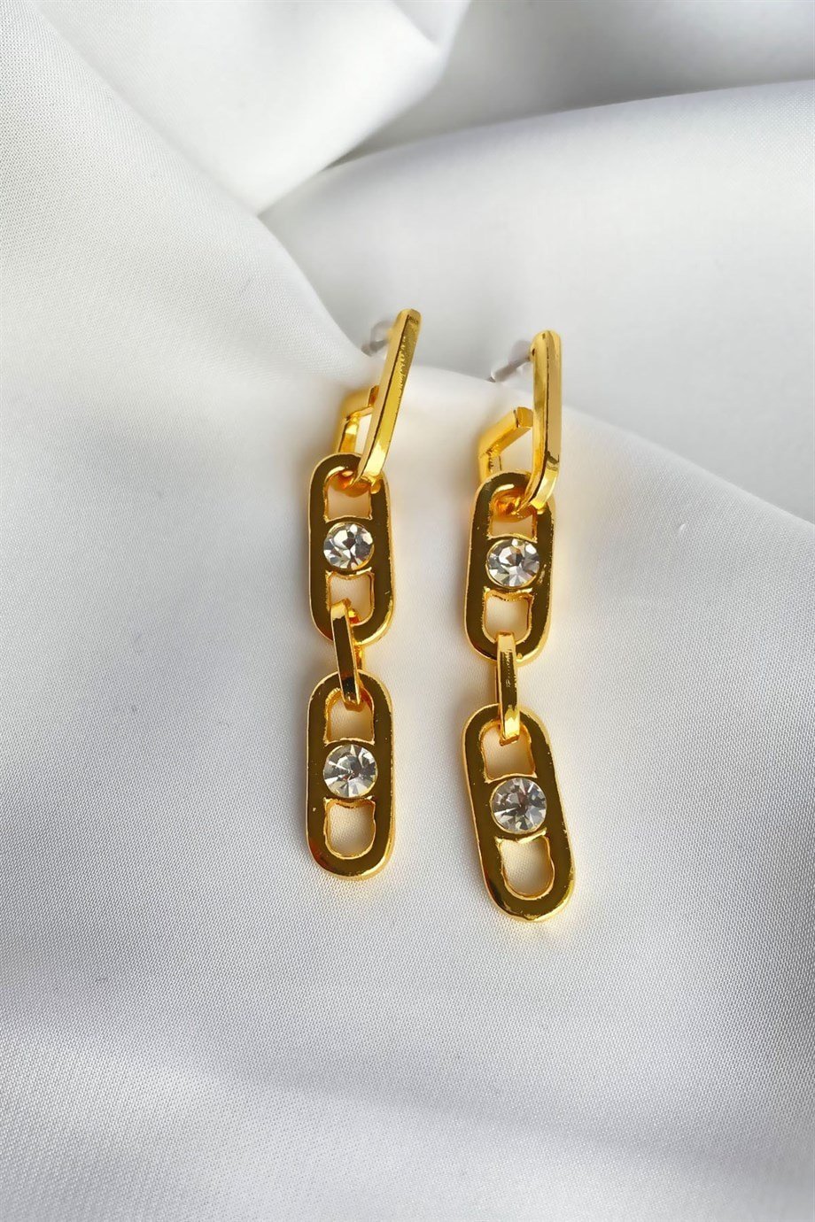 Sawaroski Taşlı Gold Sallantılı Küpe