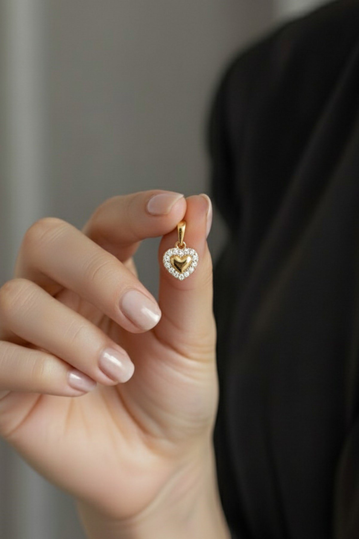 Taşlı Kalp Model Xuping Kolye Ucu Gold – 14K Renk, Zirkon Mıhlama, 1 cm