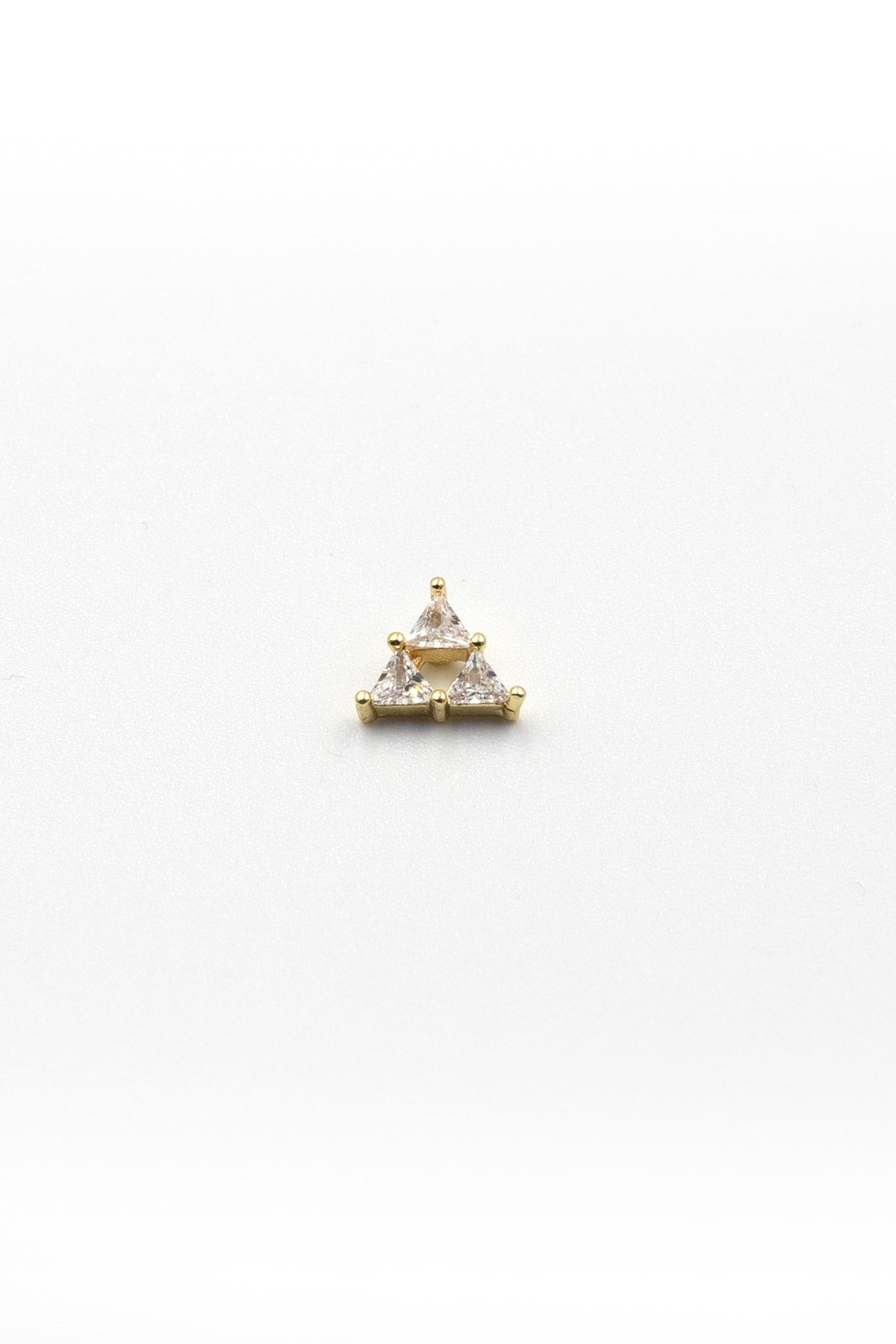 Taşlı Üçgen Model Tragus Piercing - Gold | Anti Alerjik, Kararma Yapmaz, 8 mm