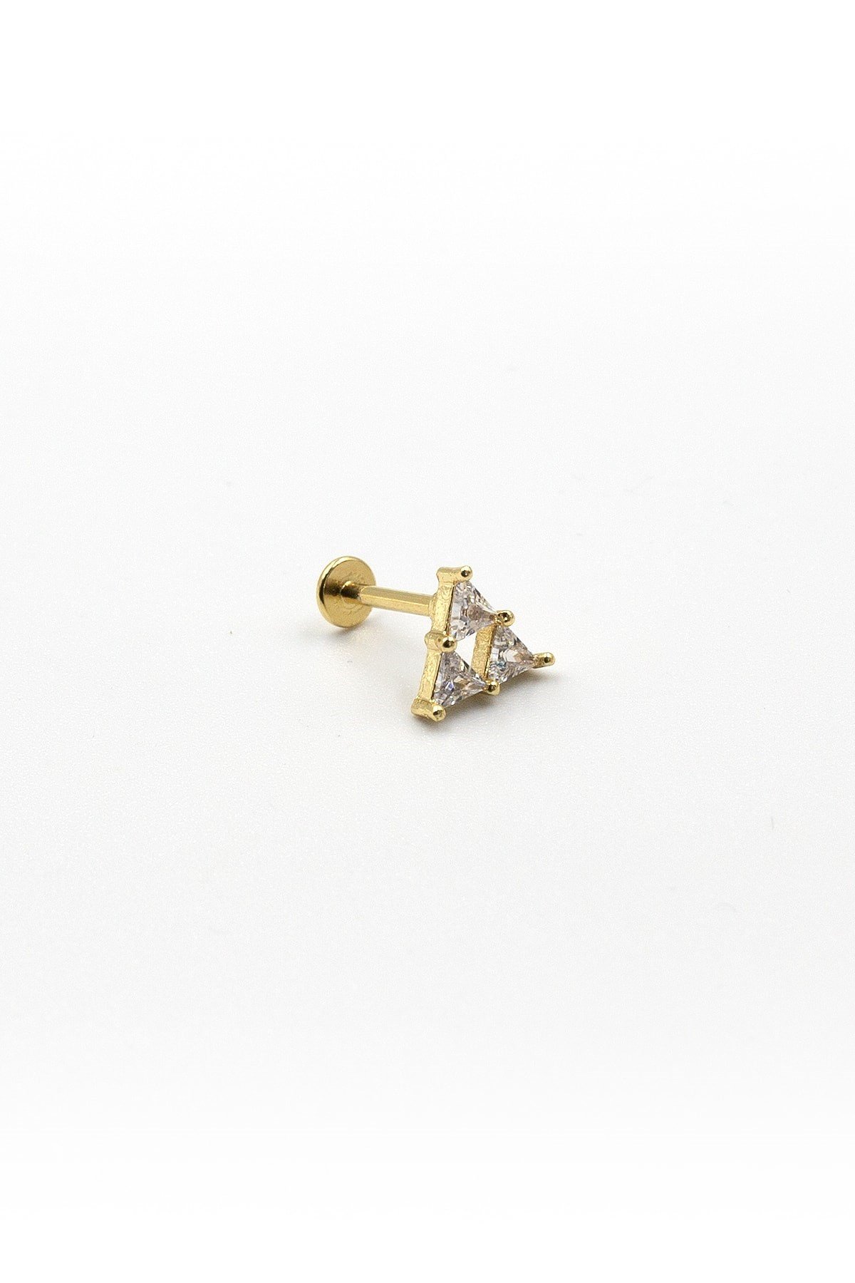 Taşlı Üçgen Model Tragus Piercing - Gold | Anti Alerjik, Kararma Yapmaz, 8 mm