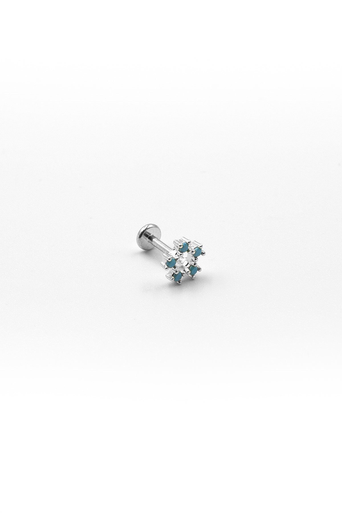 Turkuaz Taşlı Şık Tragus & Helix Piercing – Anti Alerjik, Kararma Yapmaz, Gümüş Kaplama