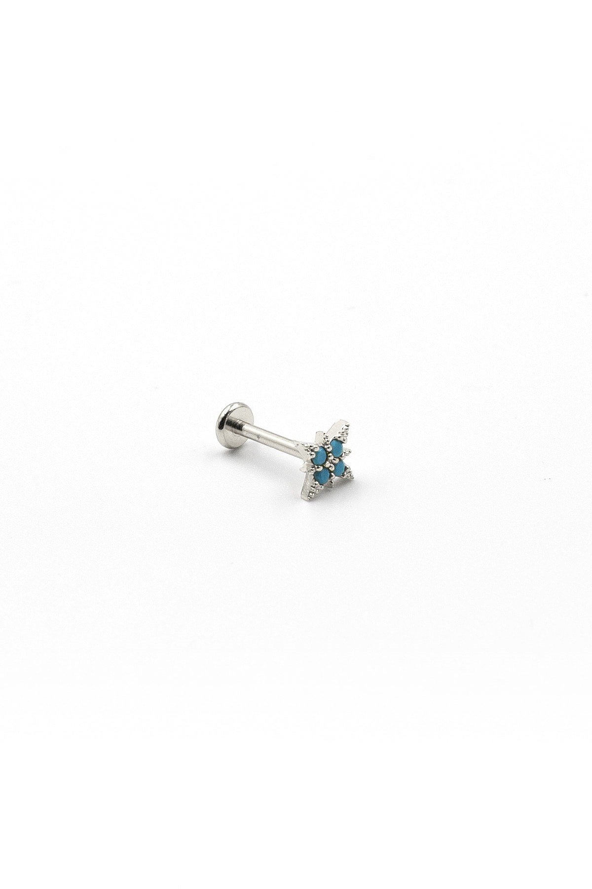 Turkuaz Taşlı Yıldız Tragus & Helix Piercing – Gümüş Kaplama, Anti Alerjik, Kararma Yapmaz