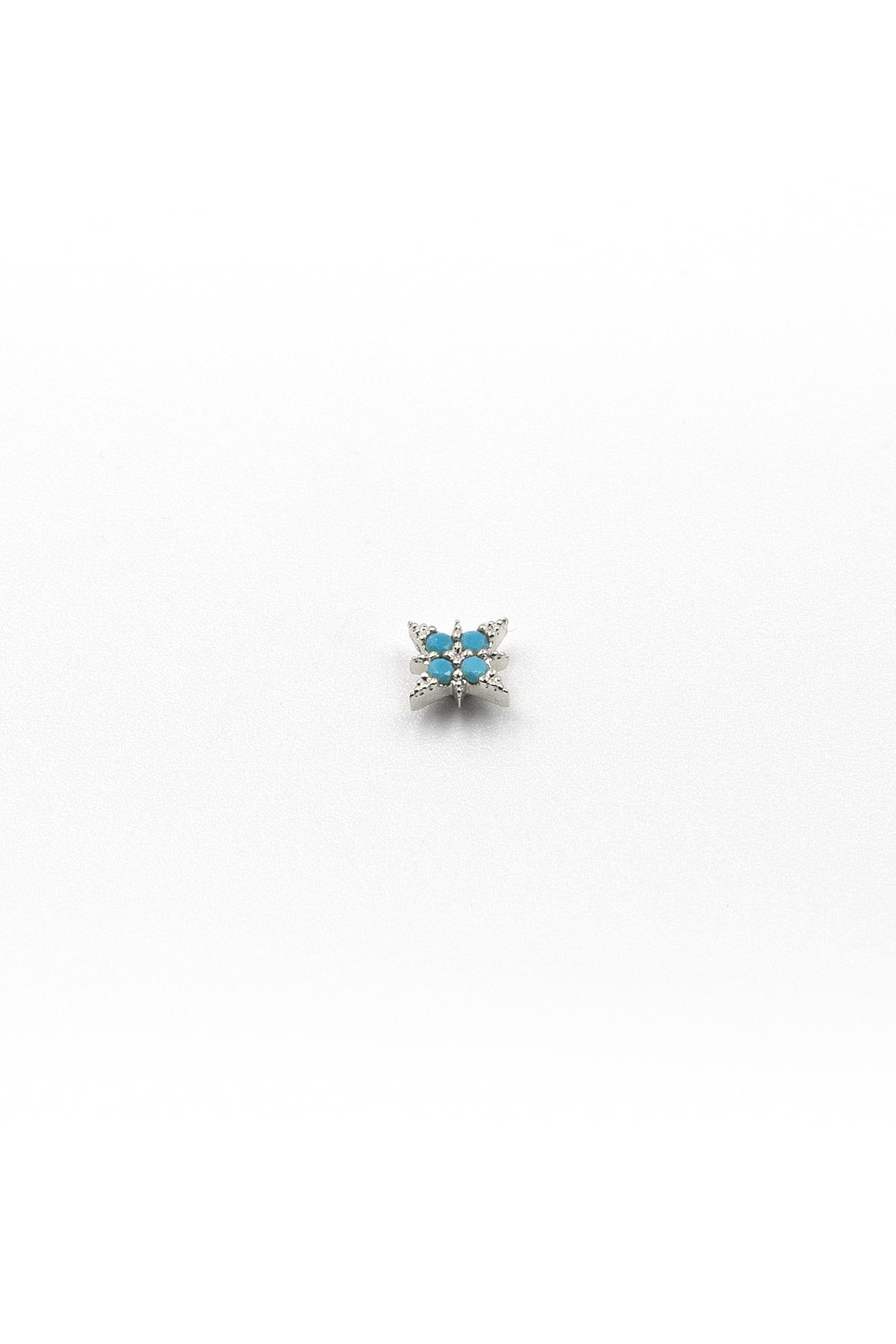 Turkuaz Taşlı Yıldız Tragus & Helix Piercing – Gümüş Kaplama, Anti Alerjik, Kararma Yapmaz