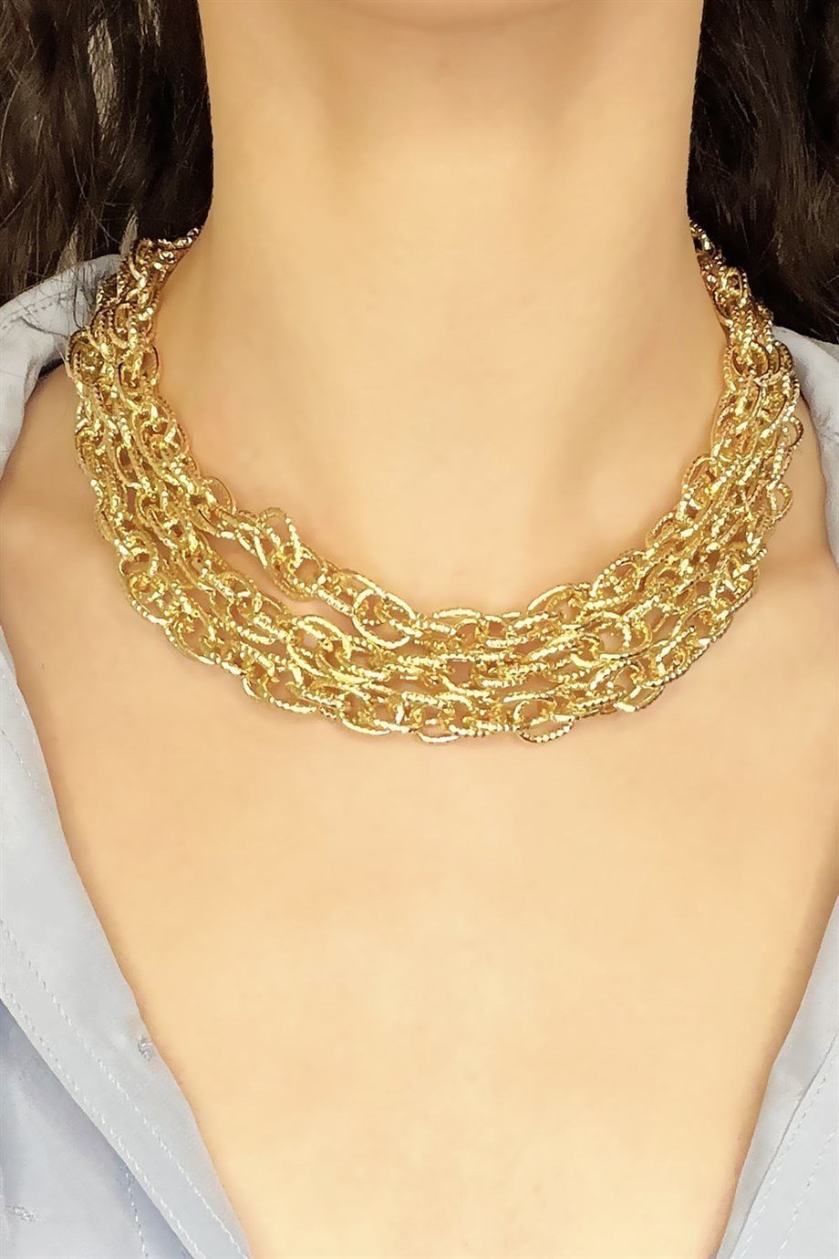 Üçlü Gold Choker Kolye