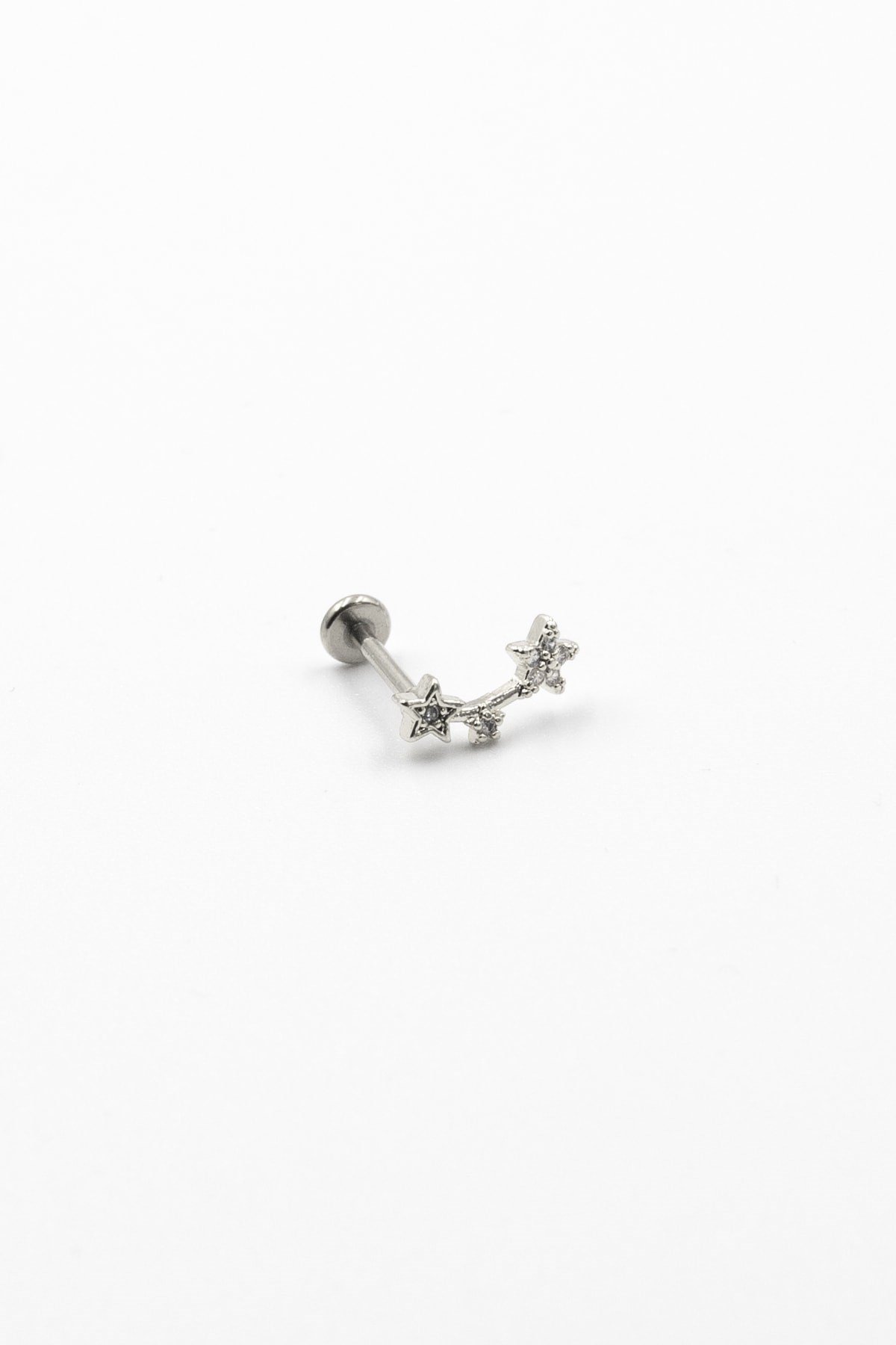 Üçlü Yıldız Taşlı Tragus Helix Piercing Gümüş – Anti Alerjik, Kararma Yapmaz