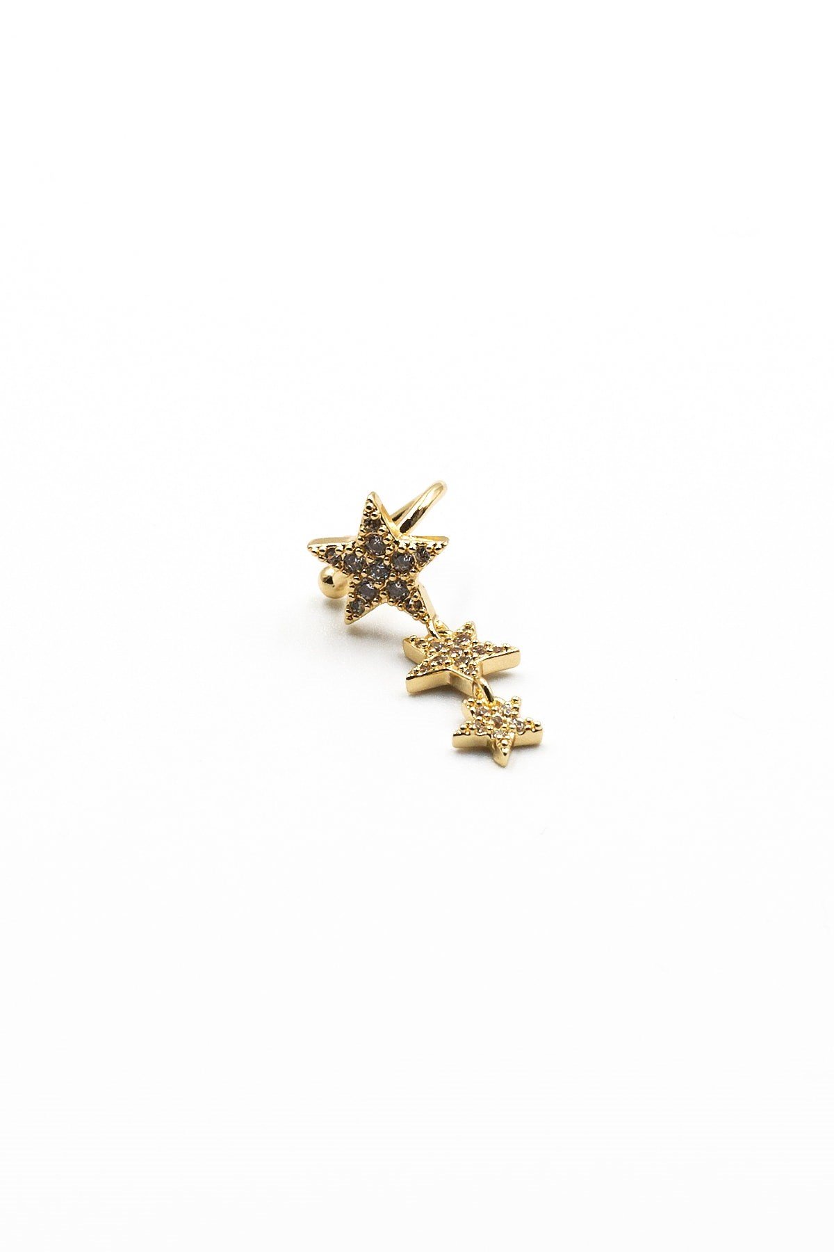 Üçlü Yıldız Zirkon Earcuff Kıkırdak Küpe – Gold, Sıkıştırmalı, Anti Alerjik