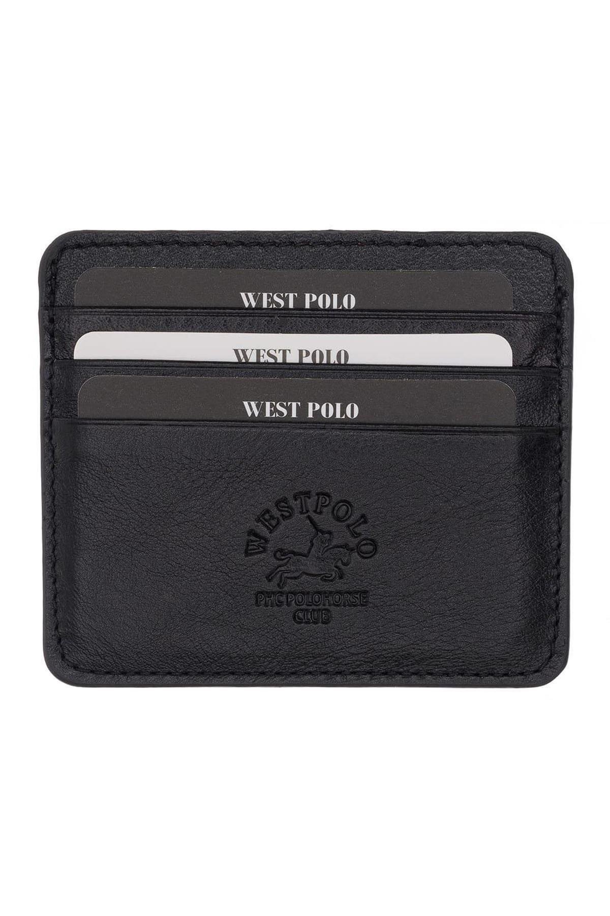 Westpolo Unisex Ultra İnce Hakiki Deri Kartlık Cüzdan ve Kartvizitlik  6 Bölmeli - Siyah