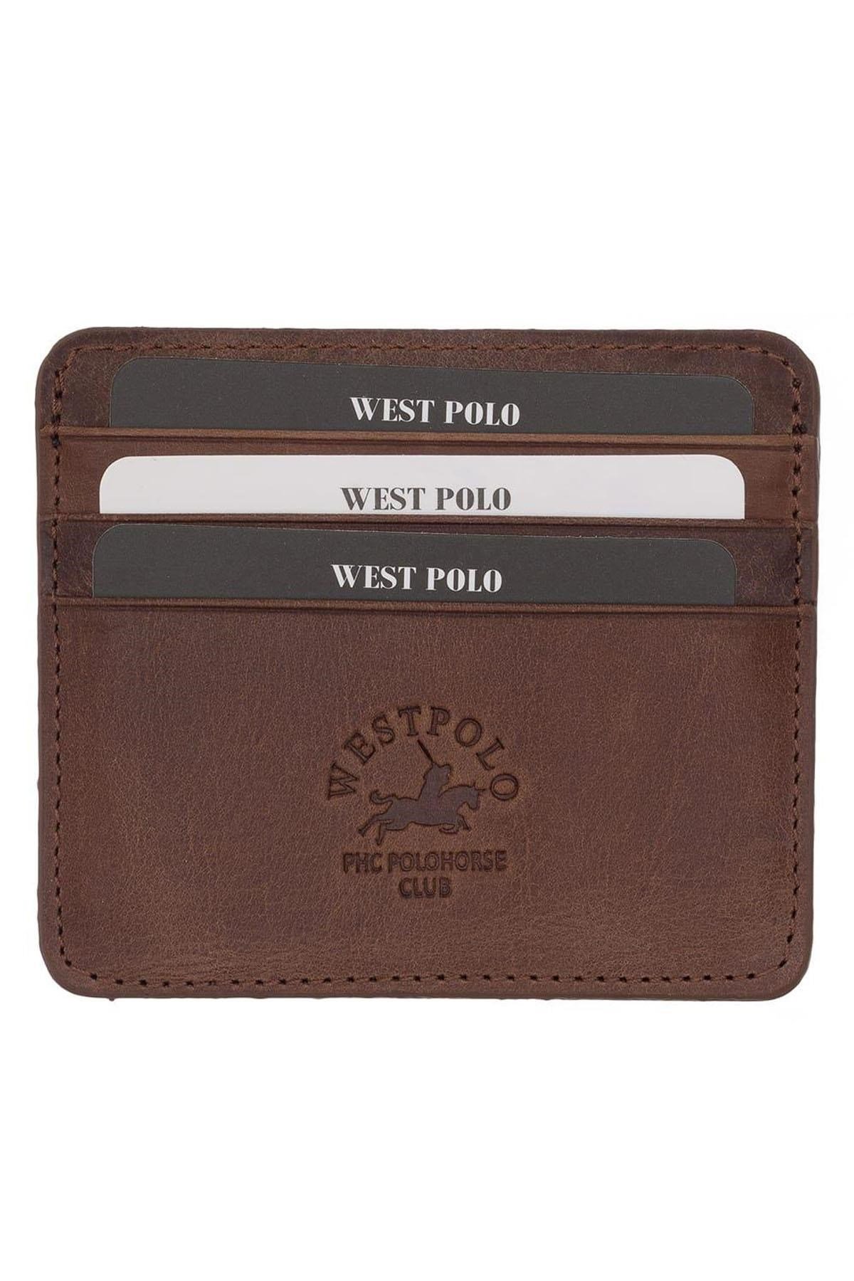 Westpolo Unisex Ultra İnce Hakiki Deri Kartlık Cüzdan ve Kartvizitlik  6 Bölmeli - Kahverengi