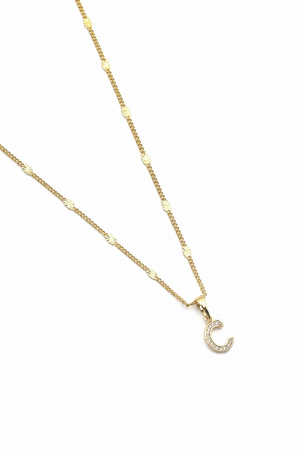 Xuping Gold Renkli, Zirkon Taşlı C Harfi Kolyesi - 45 cm (Anti-Alerjik)