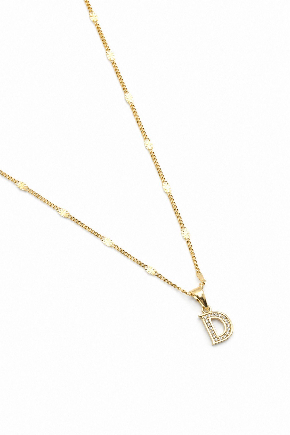 Xuping Gold Renkli, Zirkon Taşlı D Harfi Kolyesi - 45 cm (Anti-Alerjik)
