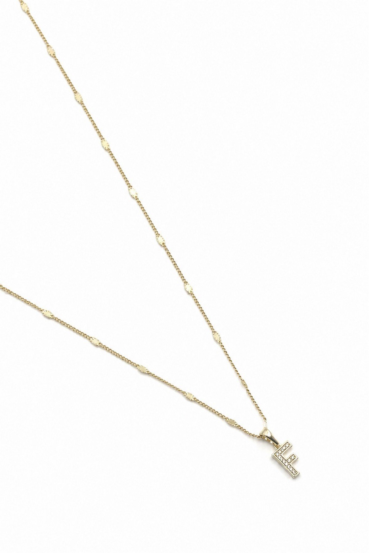 Xuping Gold Renkli, Zirkon Taşlı F Harfi Kolyesi - 45 cm (Anti-Alerjik)