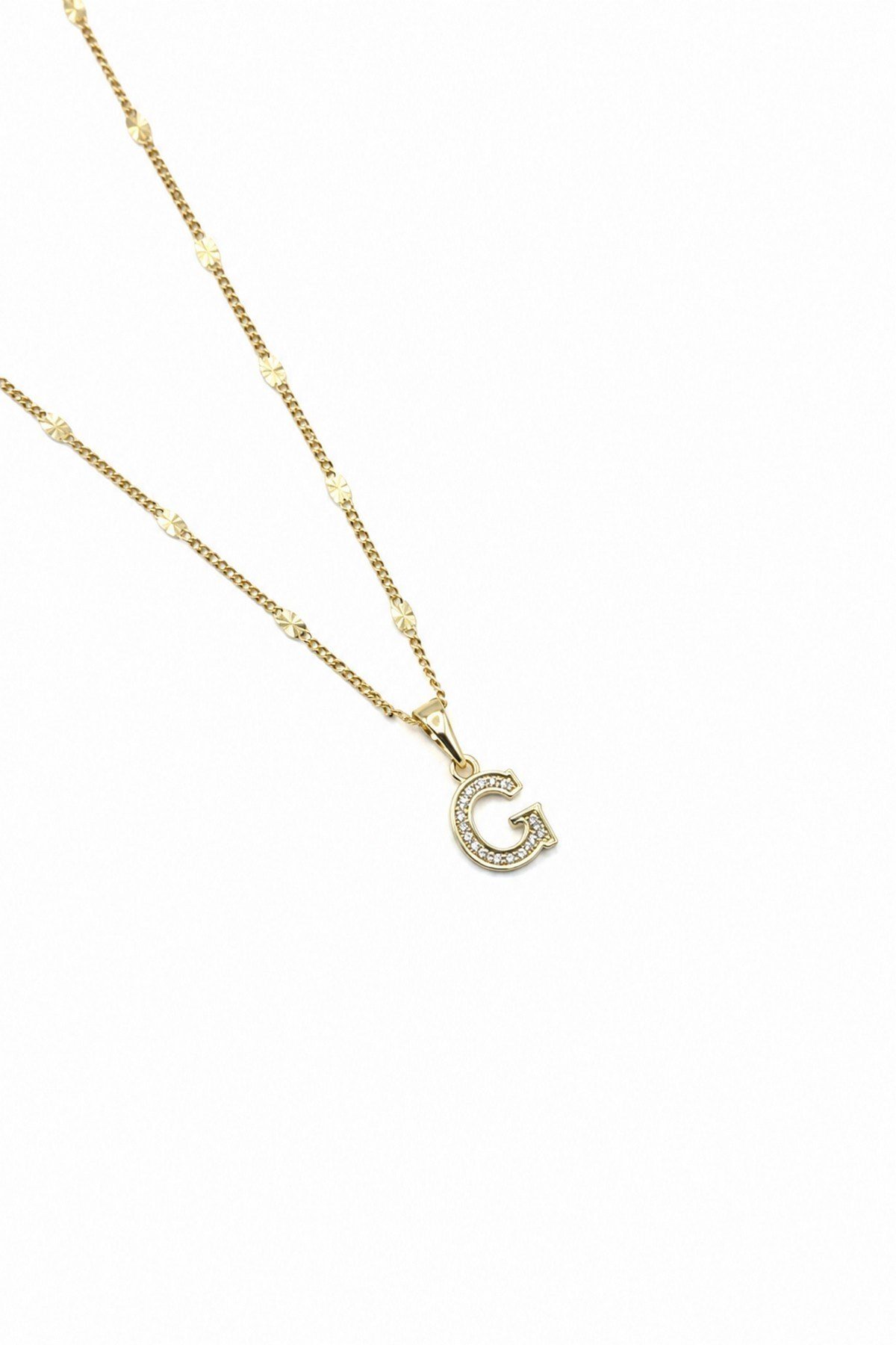 Xuping Gold Renkli, Zirkon Taşlı G Harfi Kolyesi - 45 cm (Anti-Alerjik)