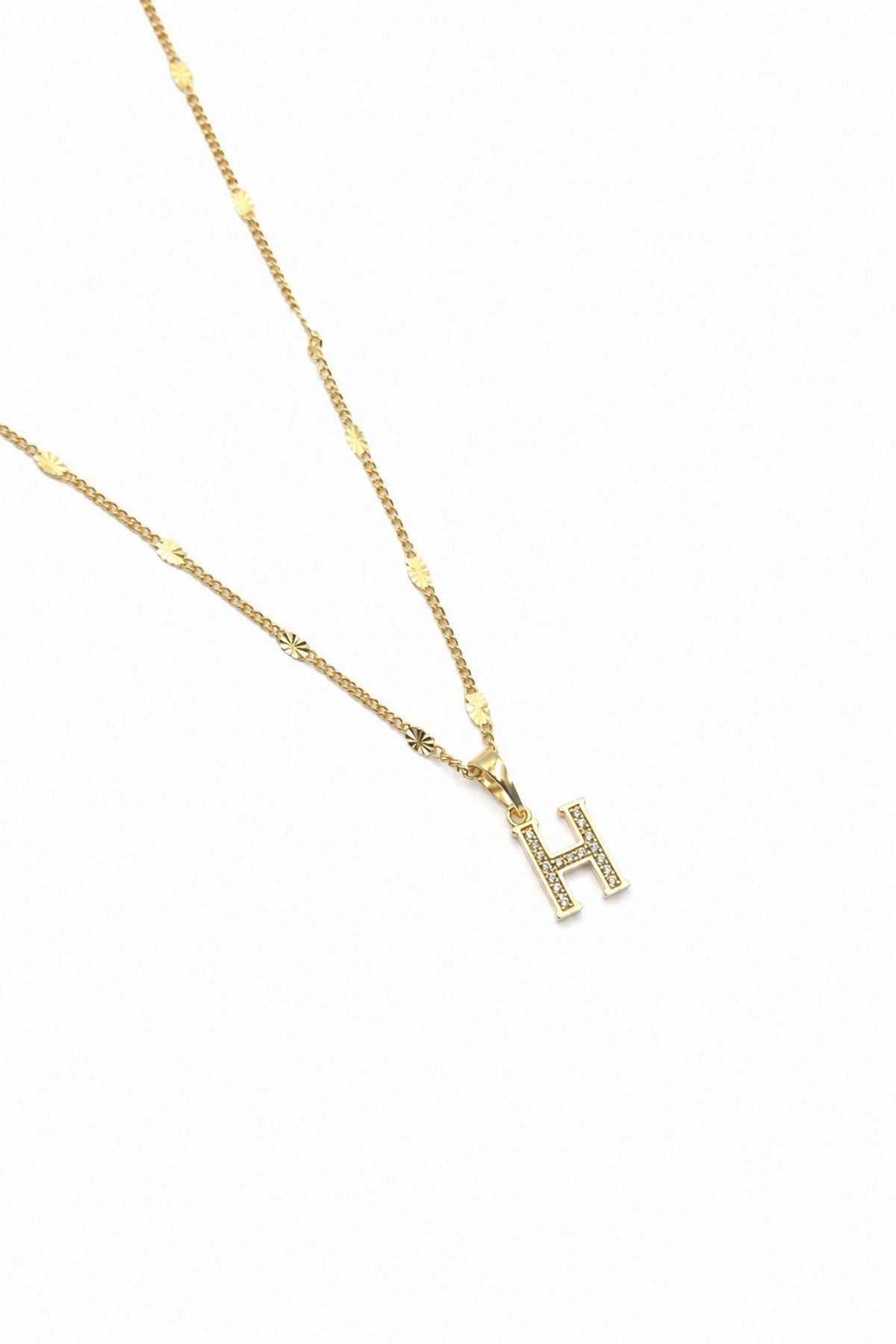 Xuping Gold Renkli, Zirkon Taşlı H Harfi Kolyesi - 45 cm (Anti-Alerjik)