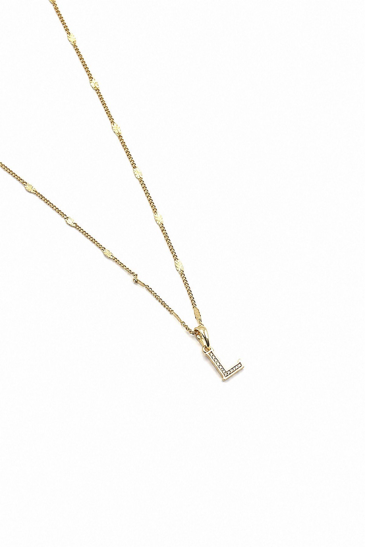 Xuping Gold Renkli, Zirkon Taşlı L Harfi Kolyesi - 45 cm (Anti-Alerjik)