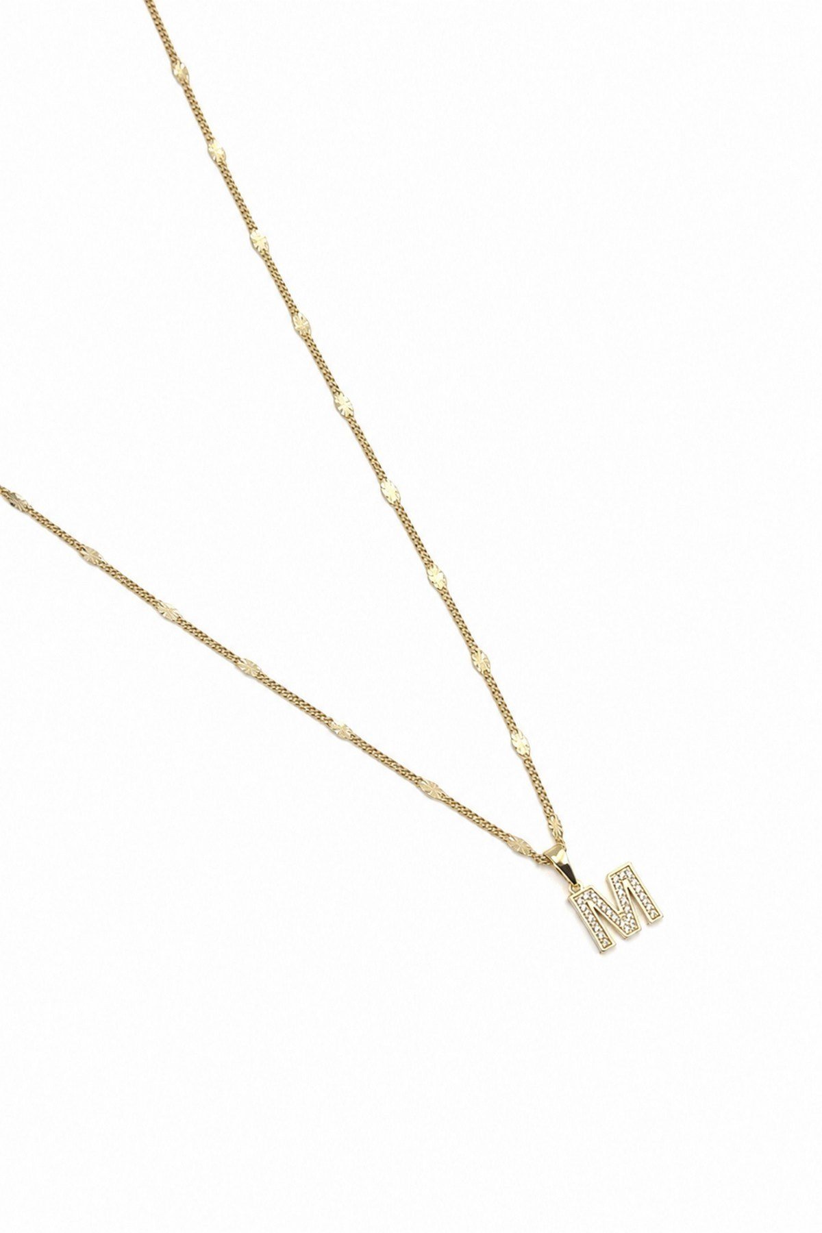 Xuping Gold Renkli, Zirkon Taşlı M Harfi Kolyesi - 45 cm (Anti-Alerjik)