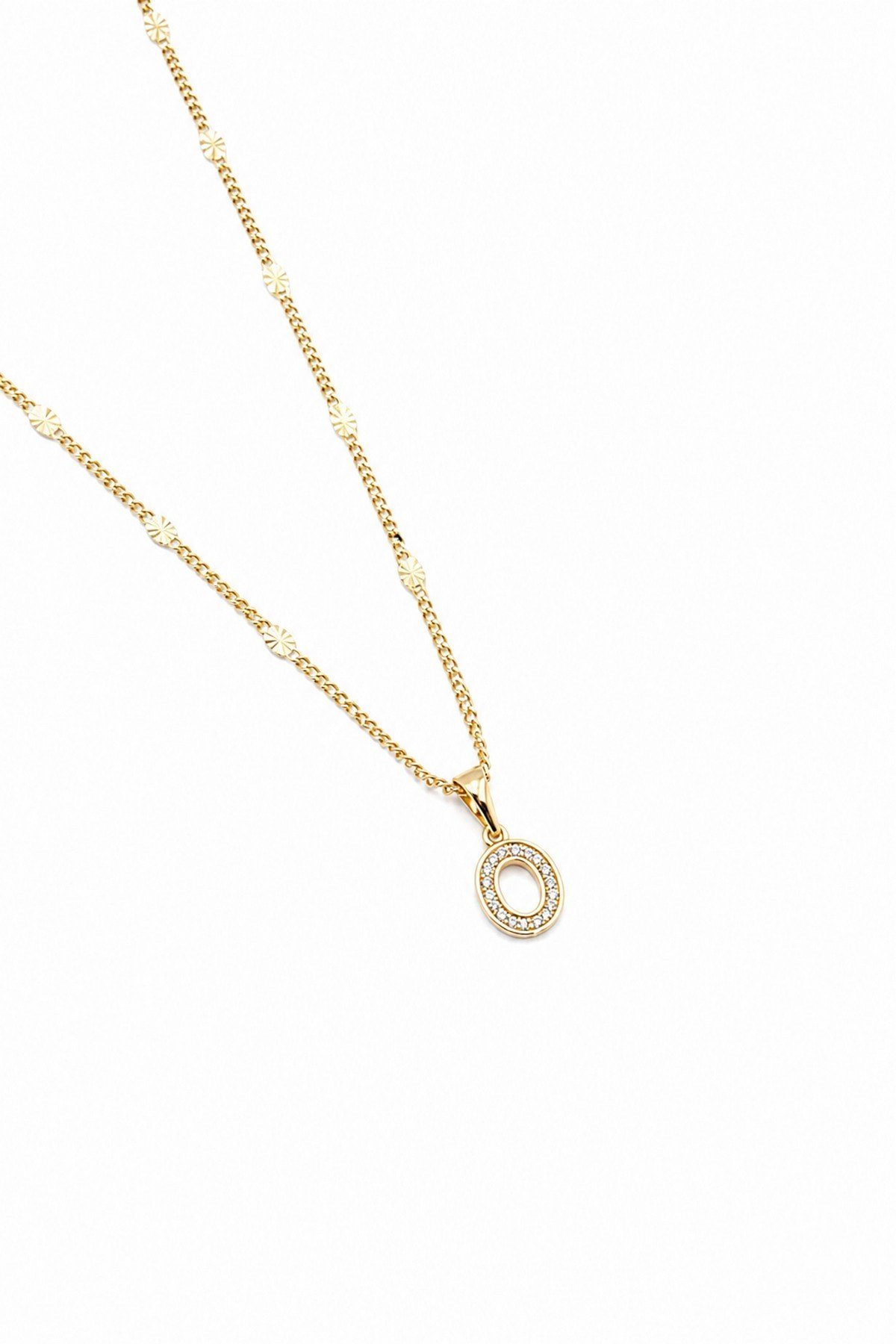 Xuping Gold Renkli, Zirkon Taşlı O  Harfi Kolyesi - 45 cm (Anti-Alerjik)