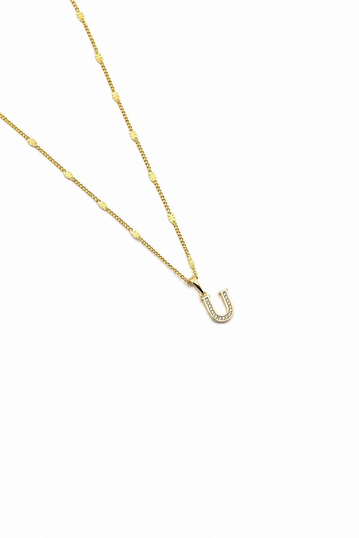 Xuping Gold Renkli, Zirkon Taşlı U Harfi Kolyesi - 45 cm (Anti-Alerjik)