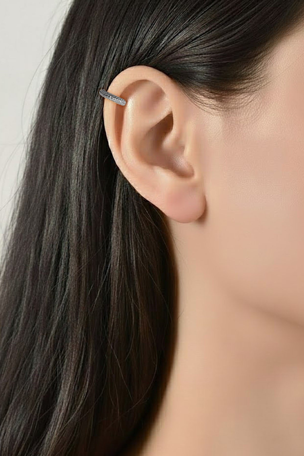Zirkon Taşlı Halka Earcuff – Gümüş, Sıkıştırmalı, Anti Alerjik Kıkırdak Küpe