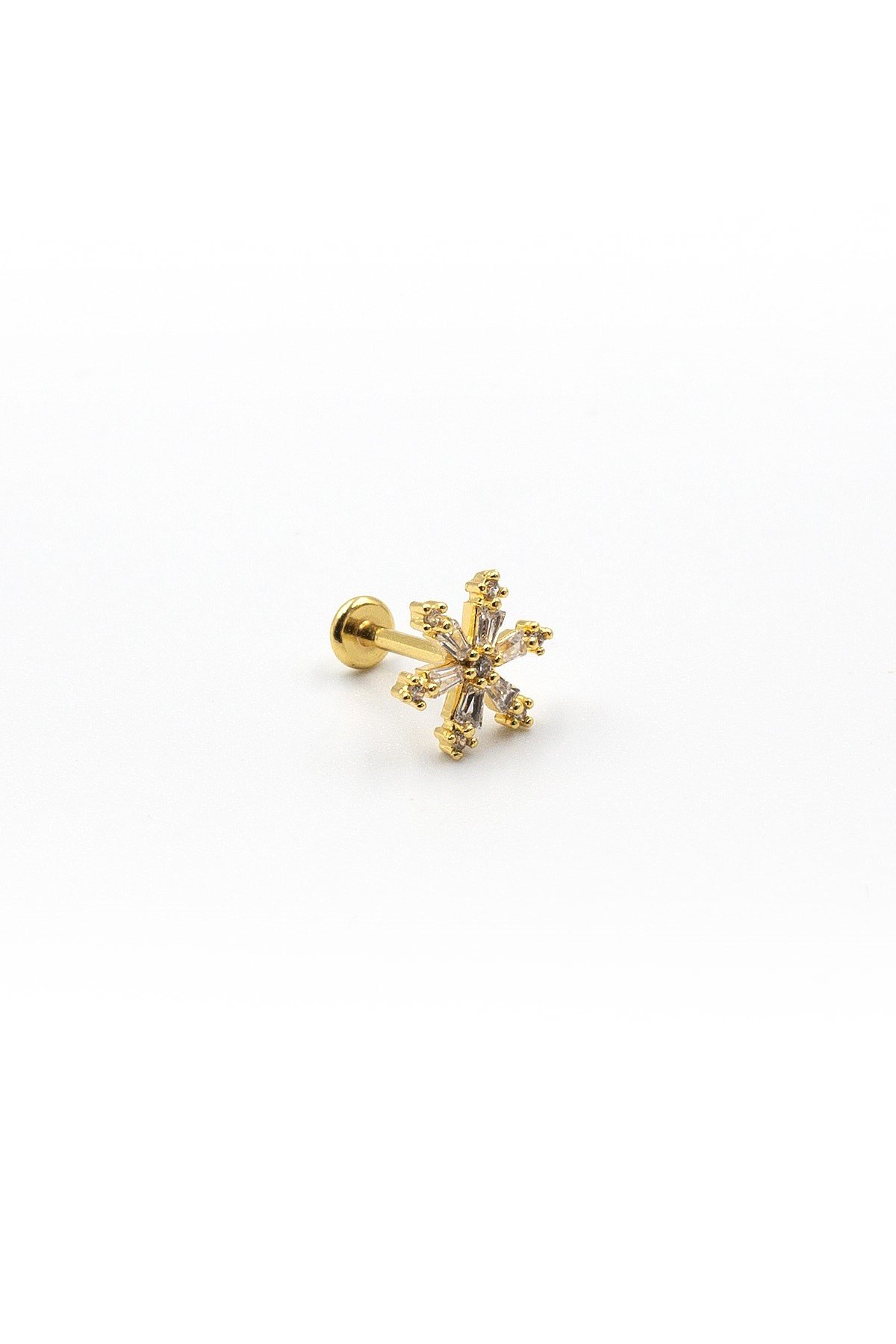 Zirkon Taşlı Kar Tanesi Tragus & Helix Piercing – Gold Kaplama, Anti Alerjik, 8 mm
